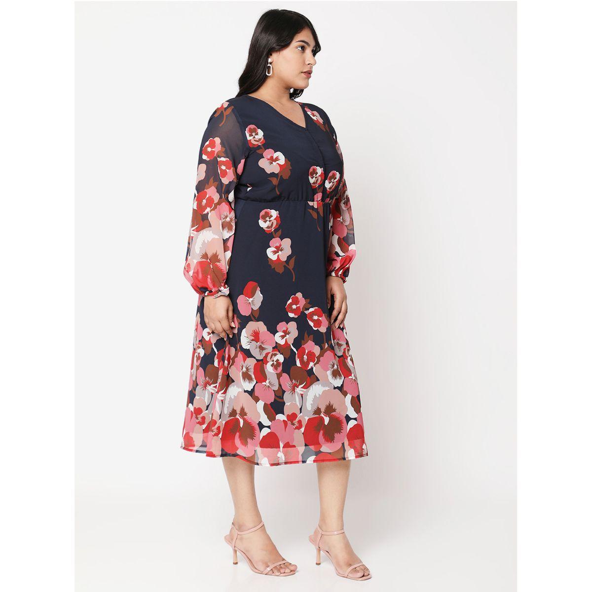 Mish X Styli  Plus Fit and Flared Floral Print Midi Dress-women-clothing-dresses-image-3