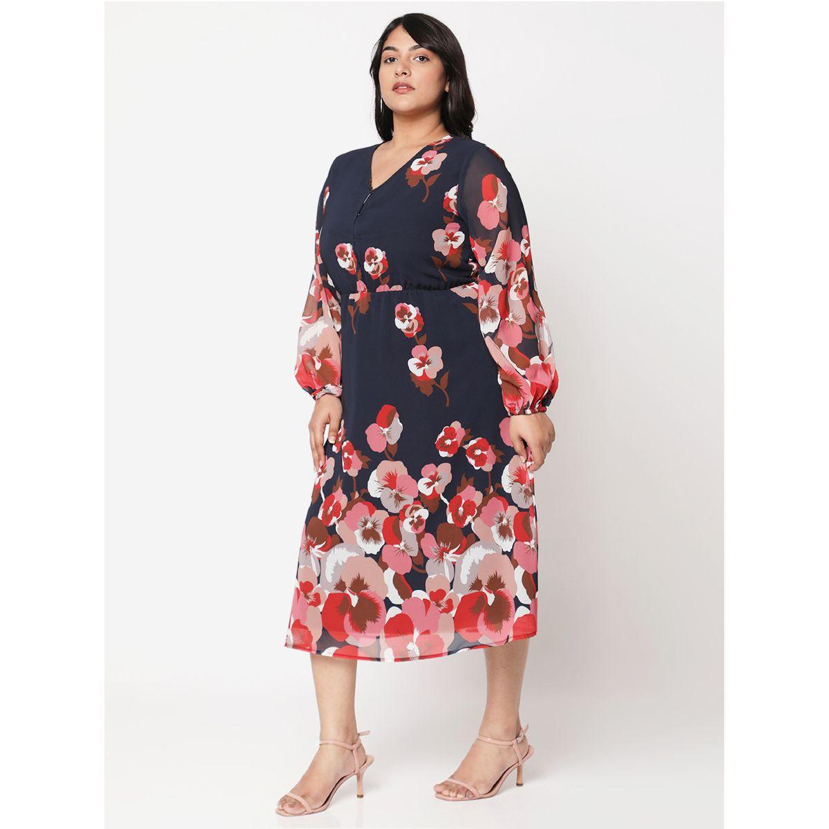 Mish X Styli  Plus Fit and Flared Floral Print Midi Dress-women-clothing-dresses-image-4