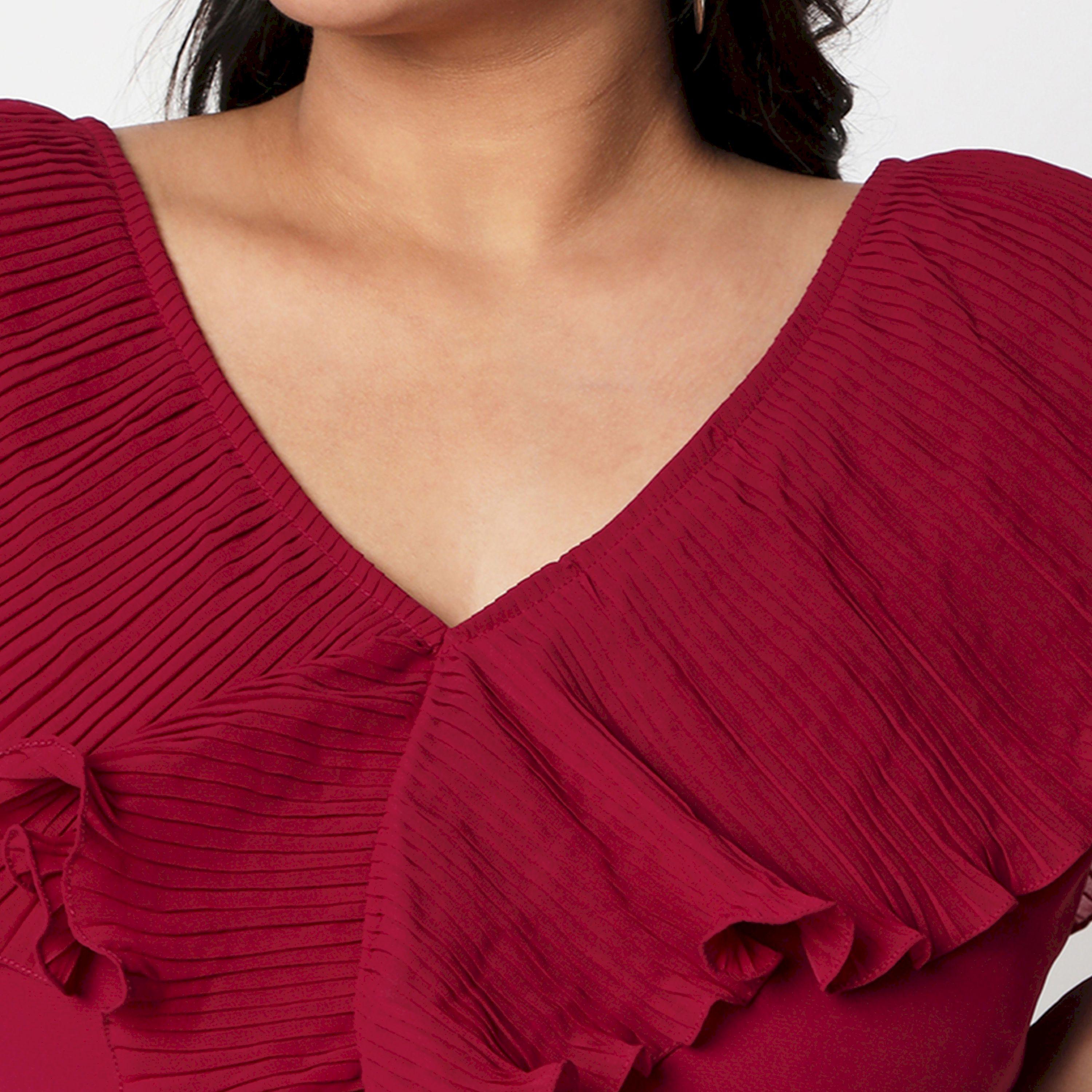 فستان طويل بمقاس كبير وأكمام كشكش ميش × ستايلي-women-clothing-dresses-image-2