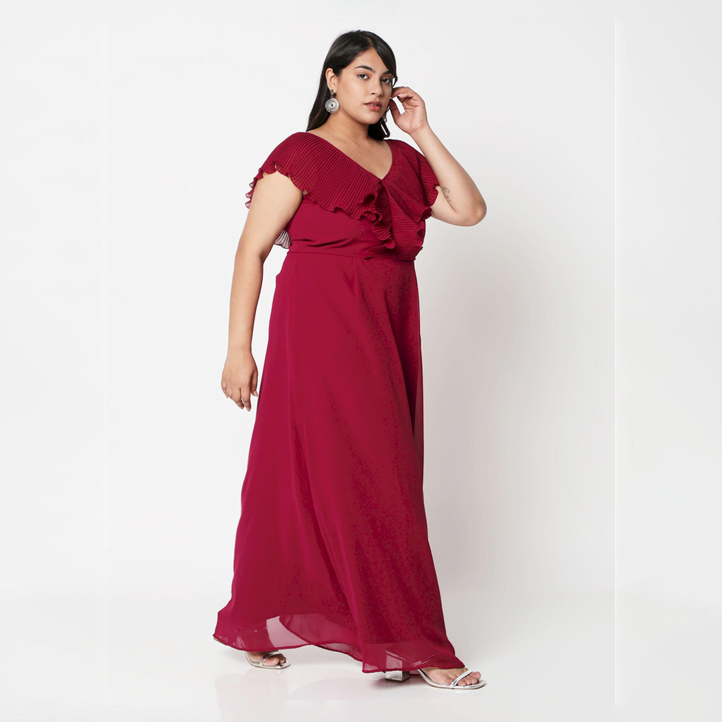 فستان طويل بمقاس كبير وأكمام كشكش ميش × ستايلي-women-clothing-dresses-image-3