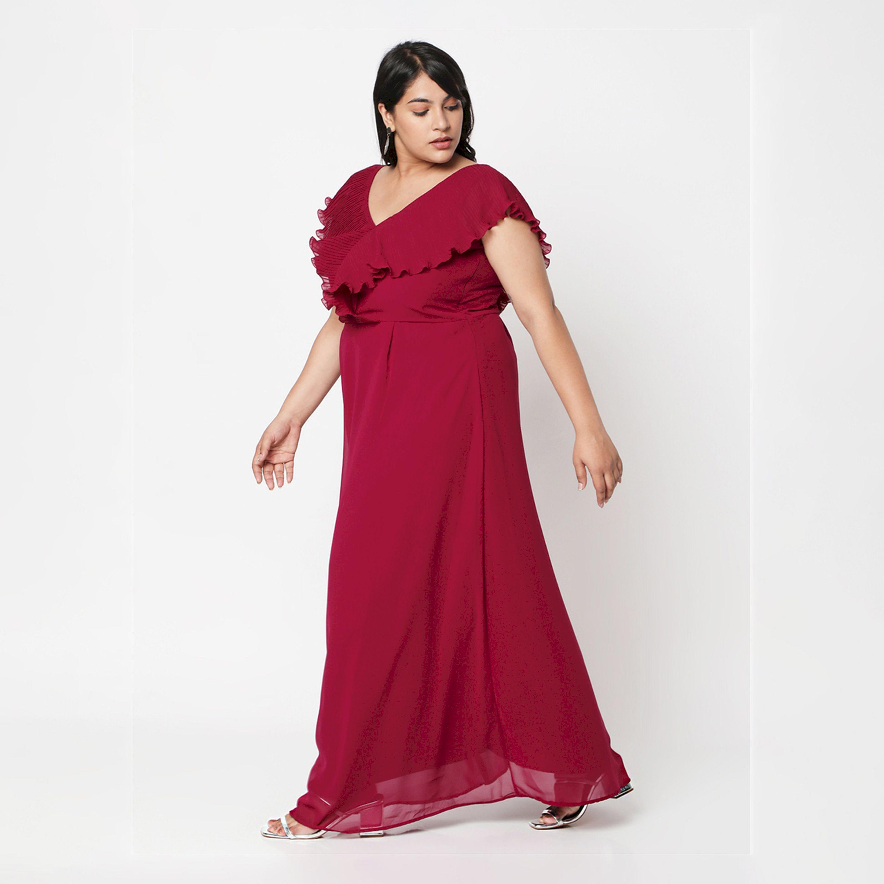 فستان طويل بمقاس كبير وأكمام كشكش ميش × ستايلي-women-clothing-dresses-image-4