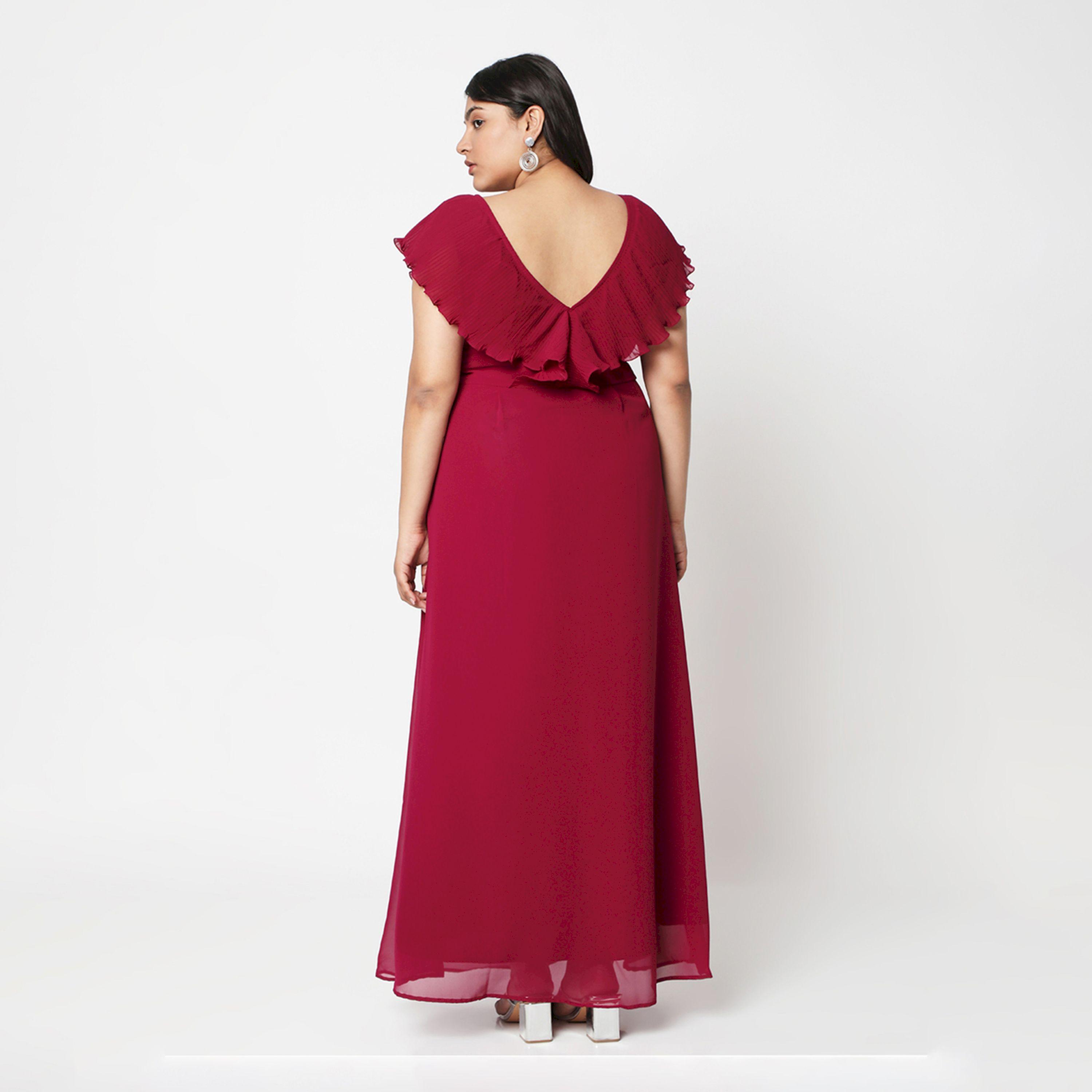 فستان طويل بمقاس كبير وأكمام كشكش ميش × ستايلي-women-clothing-dresses-image-5
