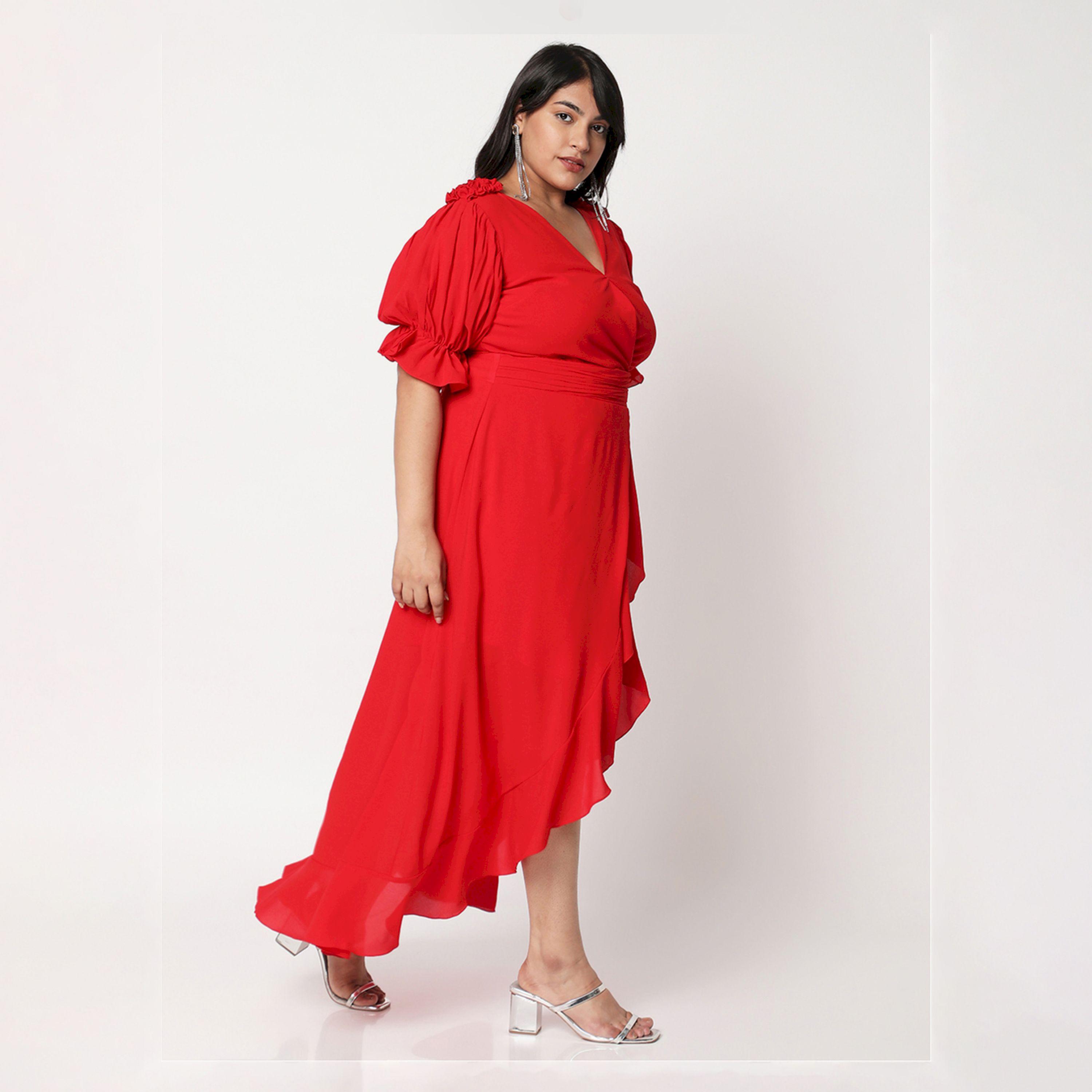 فستان سادة بأكمام قصيرة ونمط لف ميش × ستايلي-women-clothing-dresses-image-3