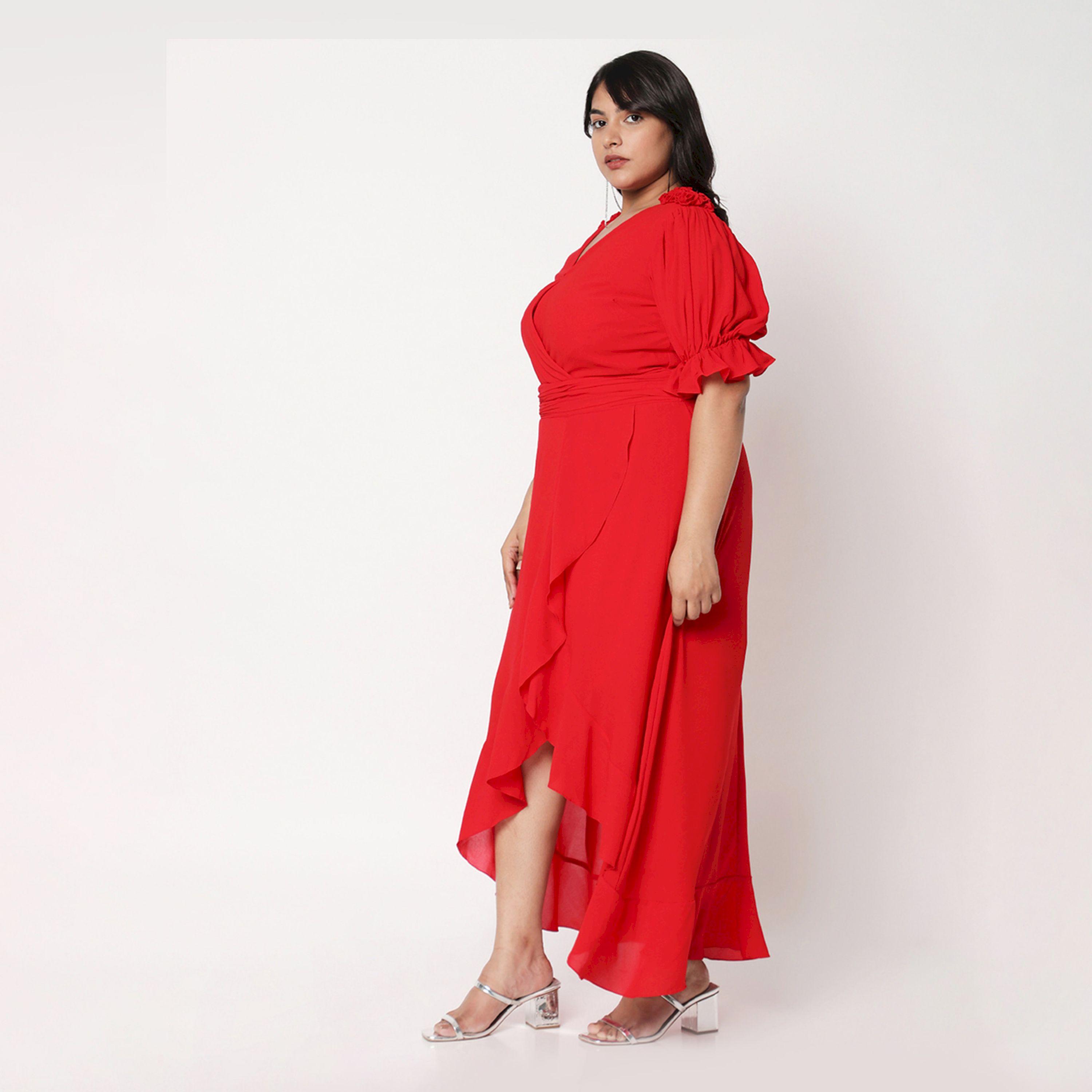 Mish X Styli  Solid Short Sleeve Wrap Dress with High Low Ruffle Hem-women-clothing-dresses-image-4