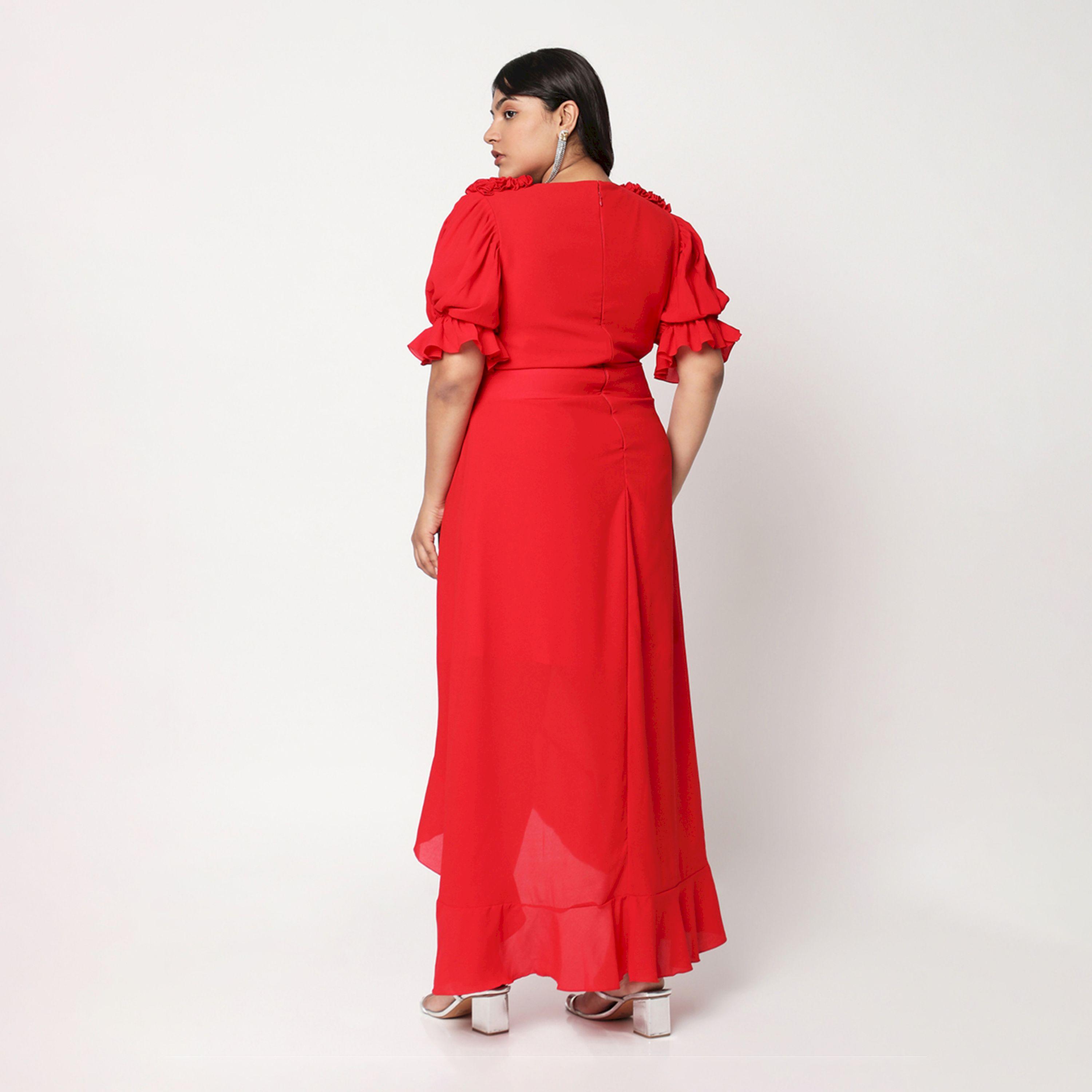 Mish X Styli  Solid Short Sleeve Wrap Dress with High Low Ruffle Hem-women-clothing-dresses-image-5