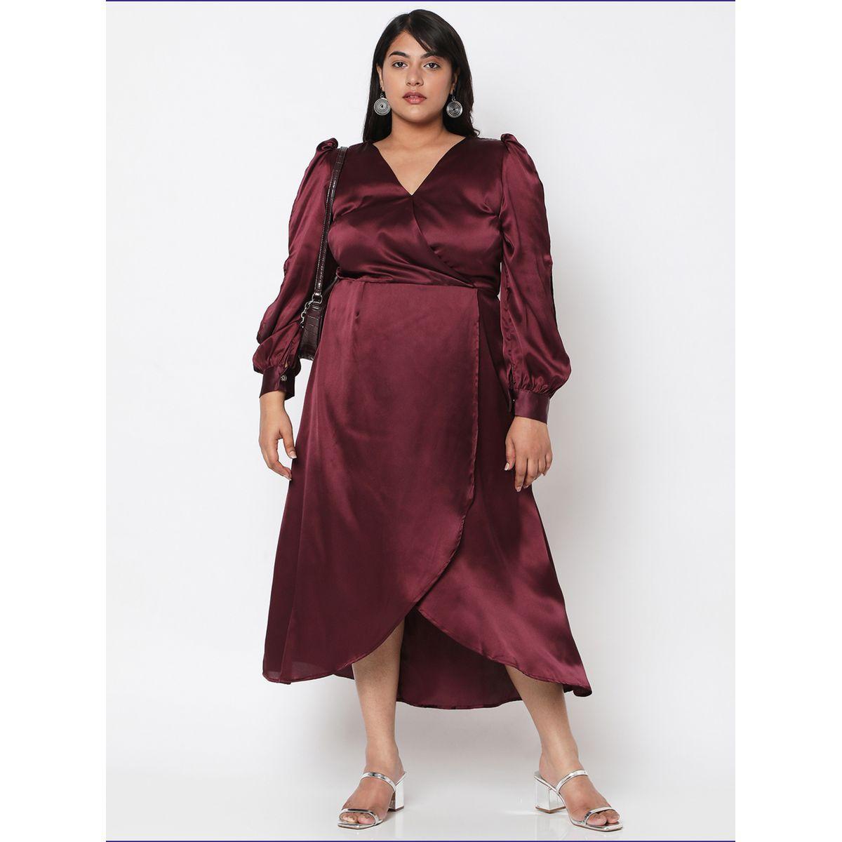فستان ميدي ساتان بمقاس كبير ونمط لف ميش × ستايلي-women-clothing-dresses-image-1