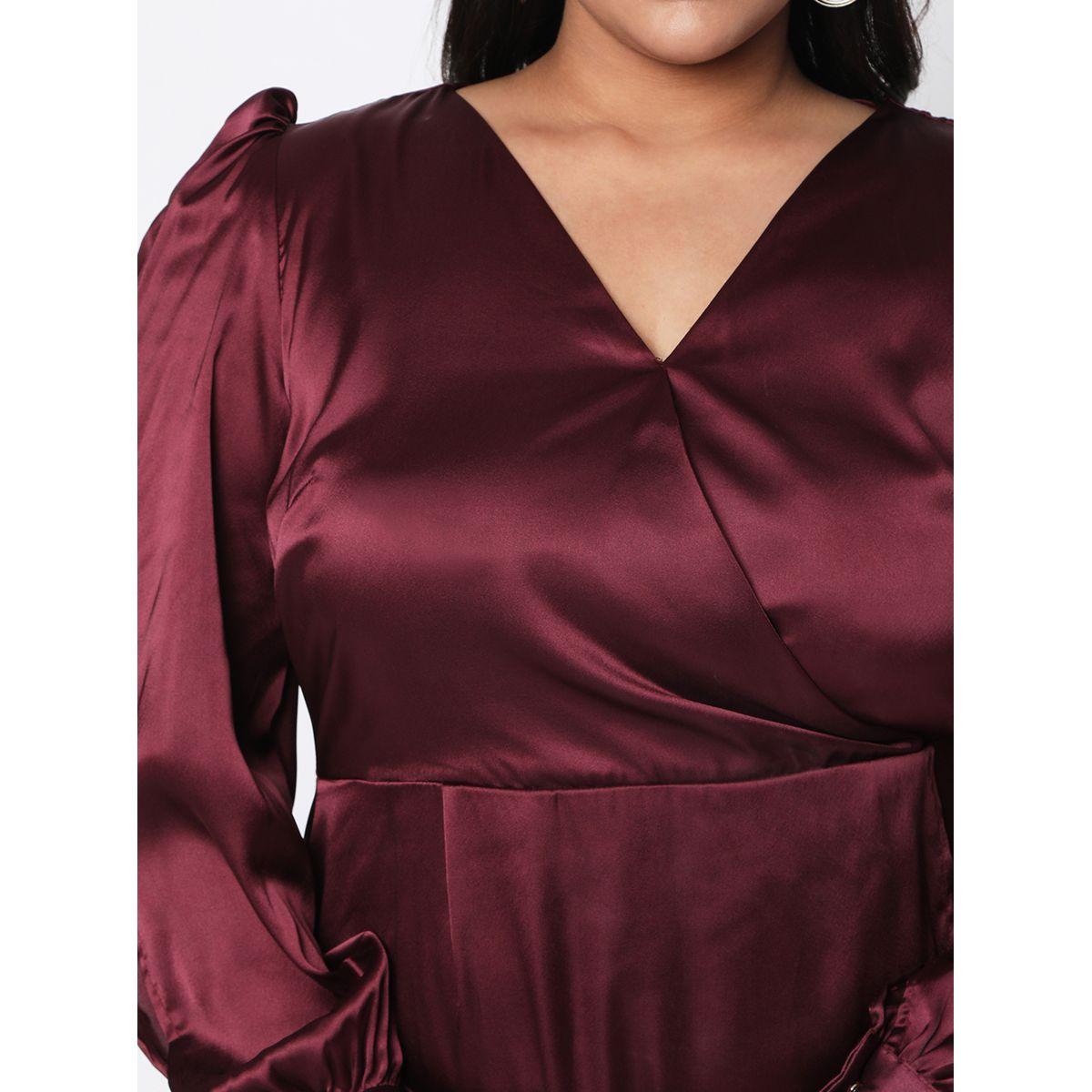 فستان ميدي ساتان بمقاس كبير ونمط لف ميش × ستايلي-women-clothing-dresses-image-2