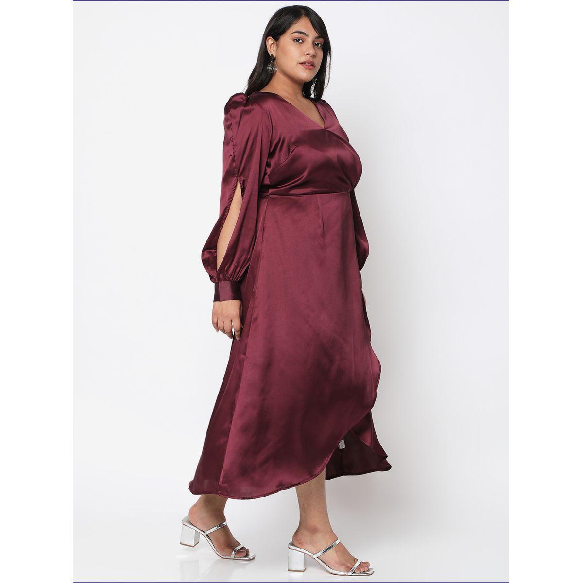 Mish X Styli  Plus Size Satin Wrap Front Midi Dress with Tulip Hem-women-clothing-dresses-image-3