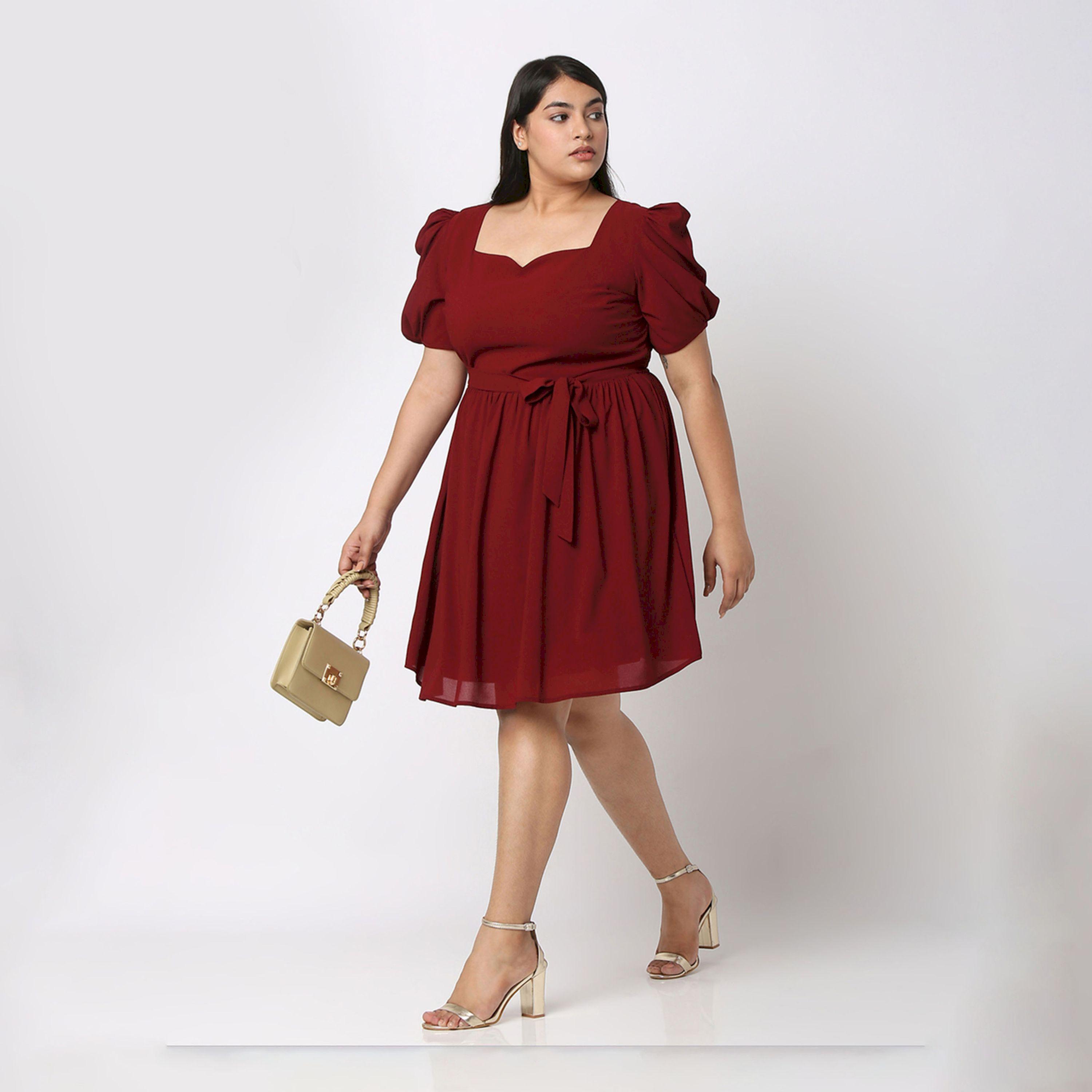 فستان بطول الركبة سادة مع أربطة ميش × ستايلي-women-clothing-dresses-image-1