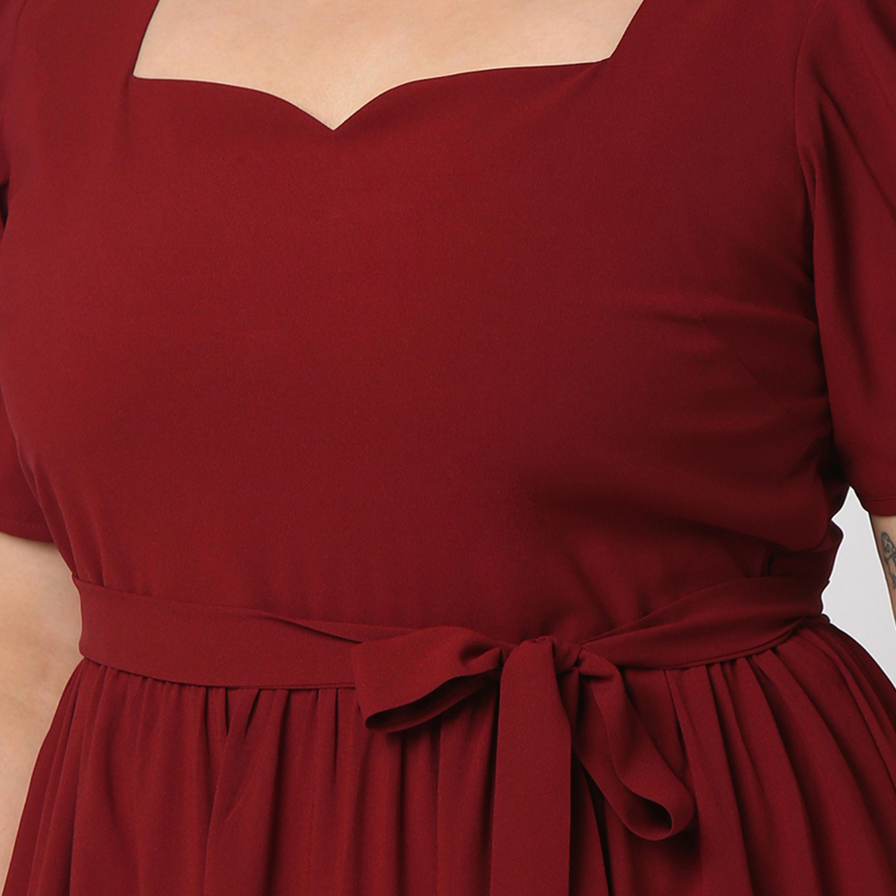 Mish X Styli  Solid Fit & Flare Sweetheart Neck Dress with Self-Tie Detail-women-clothing-dresses-image-2