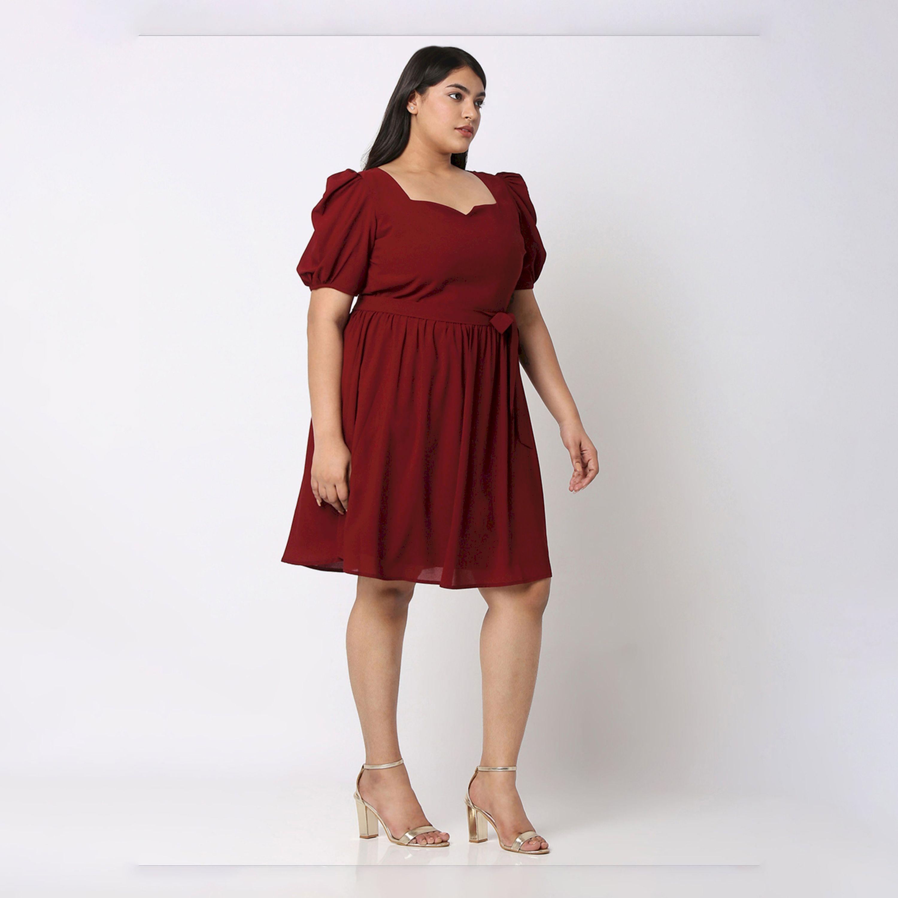 فستان بطول الركبة سادة مع أربطة ميش × ستايلي-women-clothing-dresses-image-3