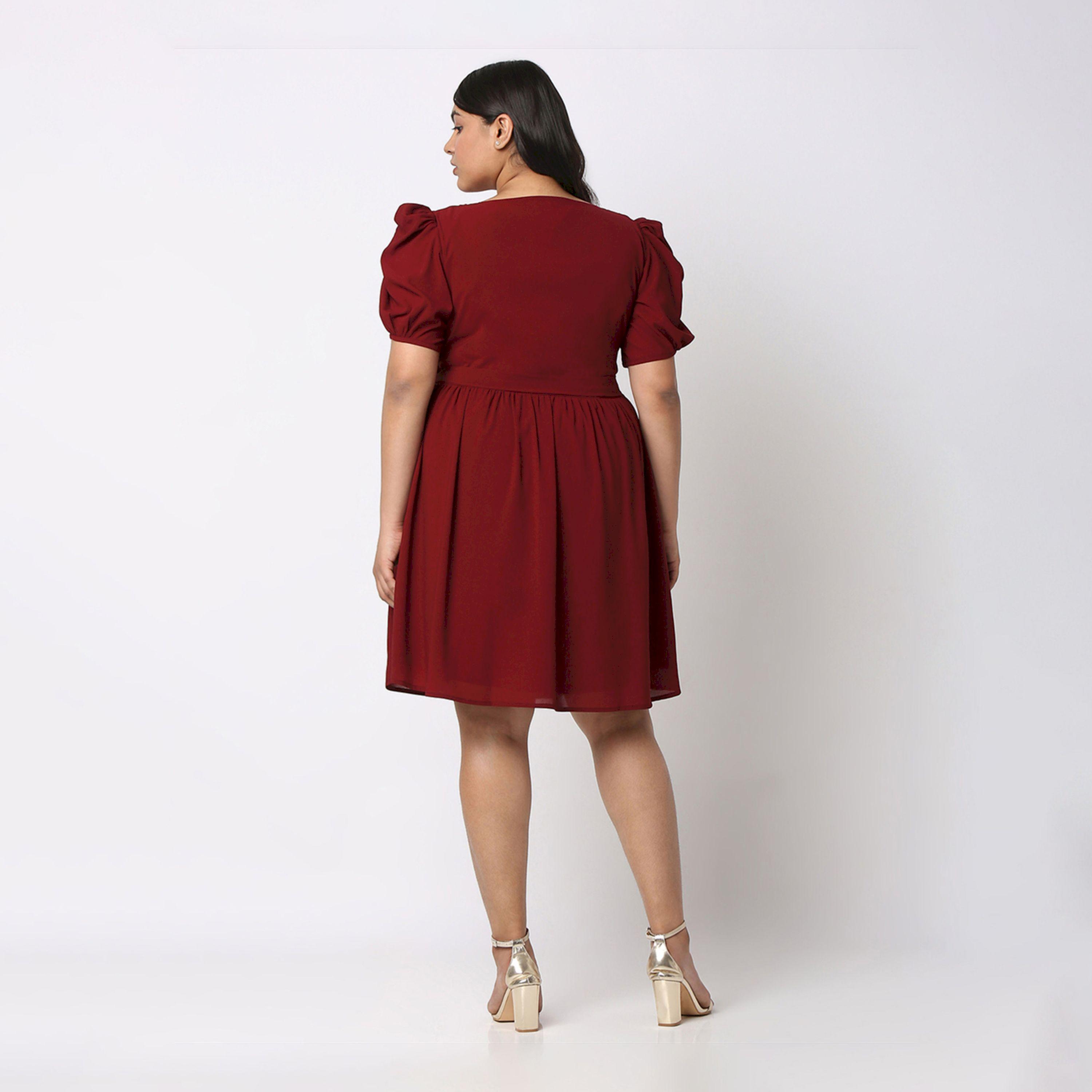 فستان بطول الركبة سادة مع أربطة ميش × ستايلي-women-clothing-dresses-image-5