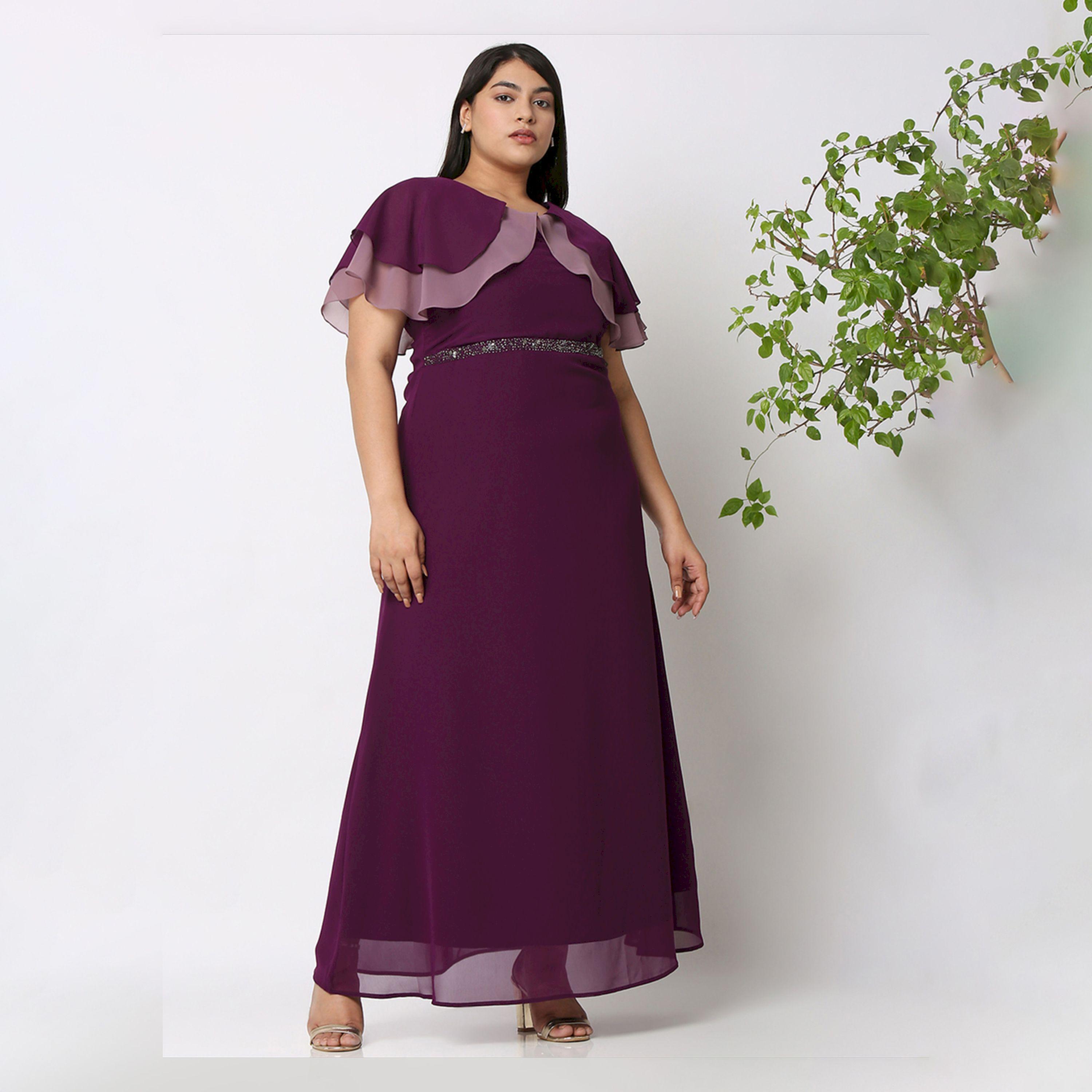 Mish X Styli  Solid Layered Detail Flared Maxi Dress with Embroidered Waist-women-clothing-dresses-image-1