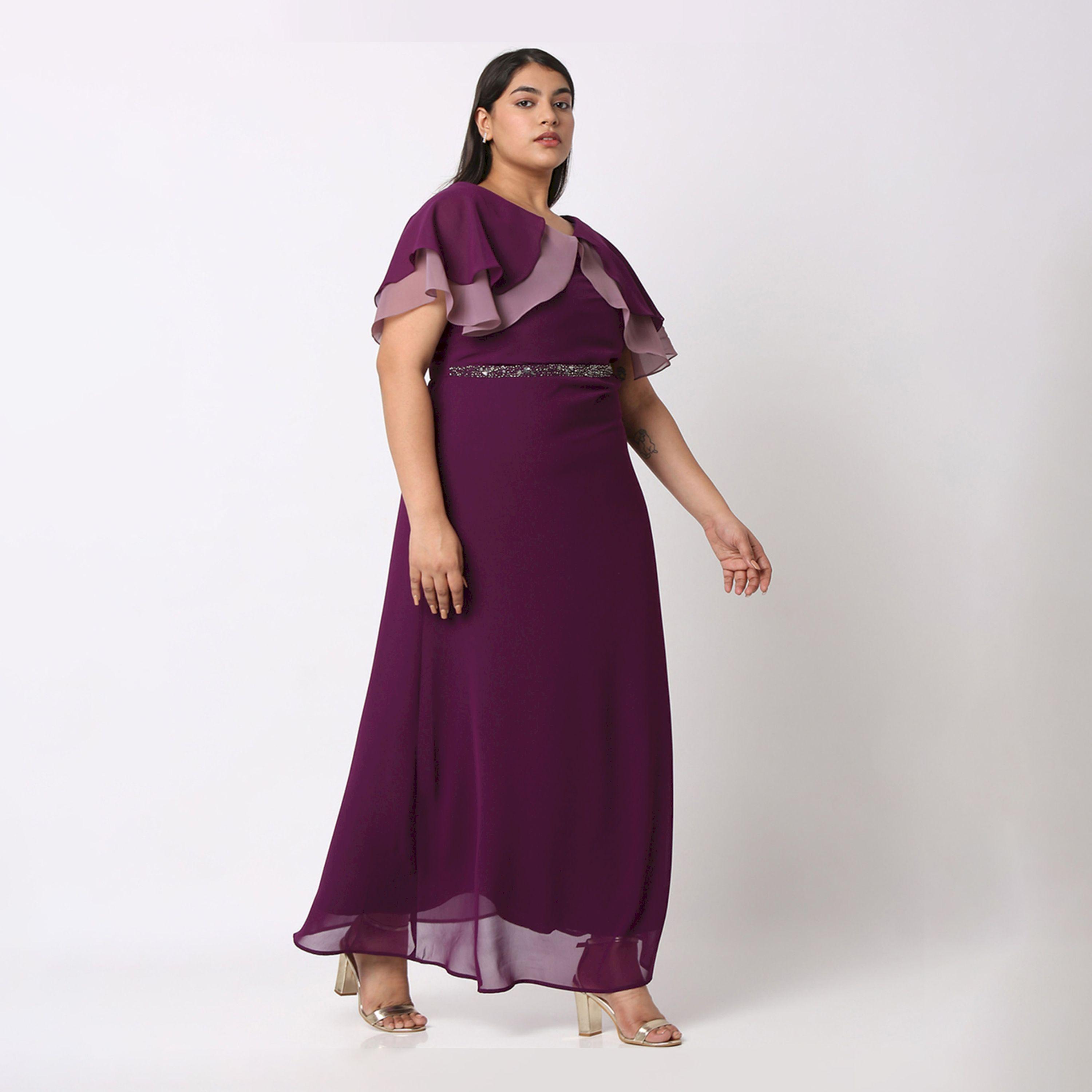 Mish X Styli  Solid Layered Detail Flared Maxi Dress with Embroidered Waist-women-clothing-dresses-image-3