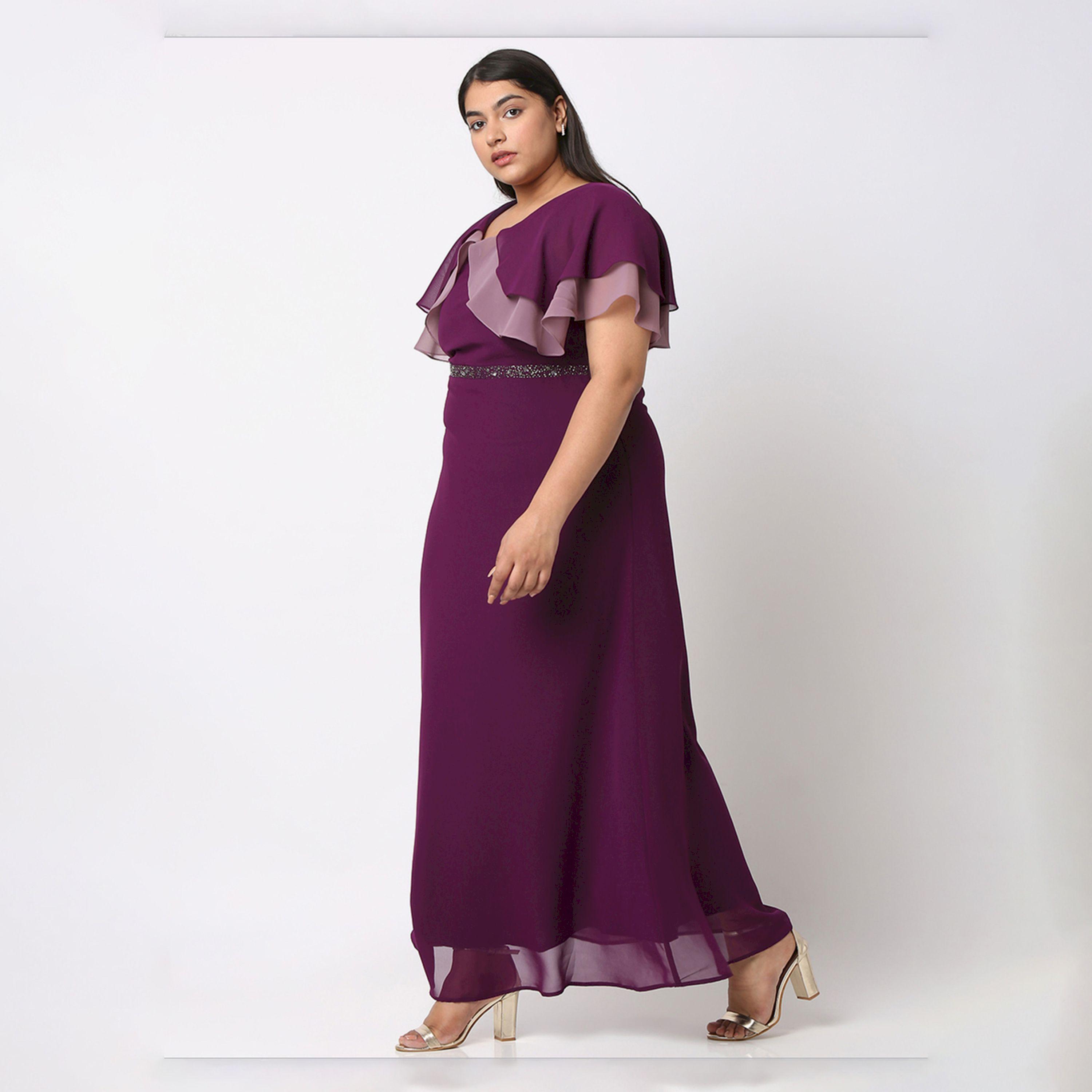 Mish X Styli  Solid Layered Detail Flared Maxi Dress with Embroidered Waist-women-clothing-dresses-image-4