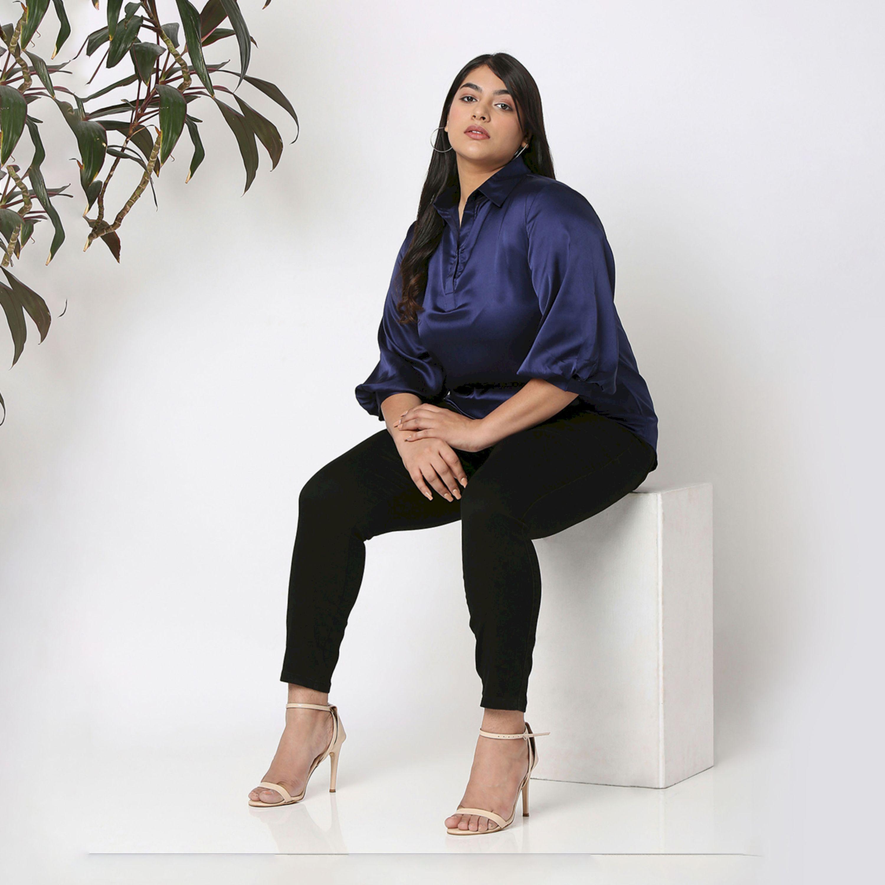 Mish X Styli  Satin Bishop Sleeves Collared Shirt-women-clothing-shirtsandblouses-shirts-image-1