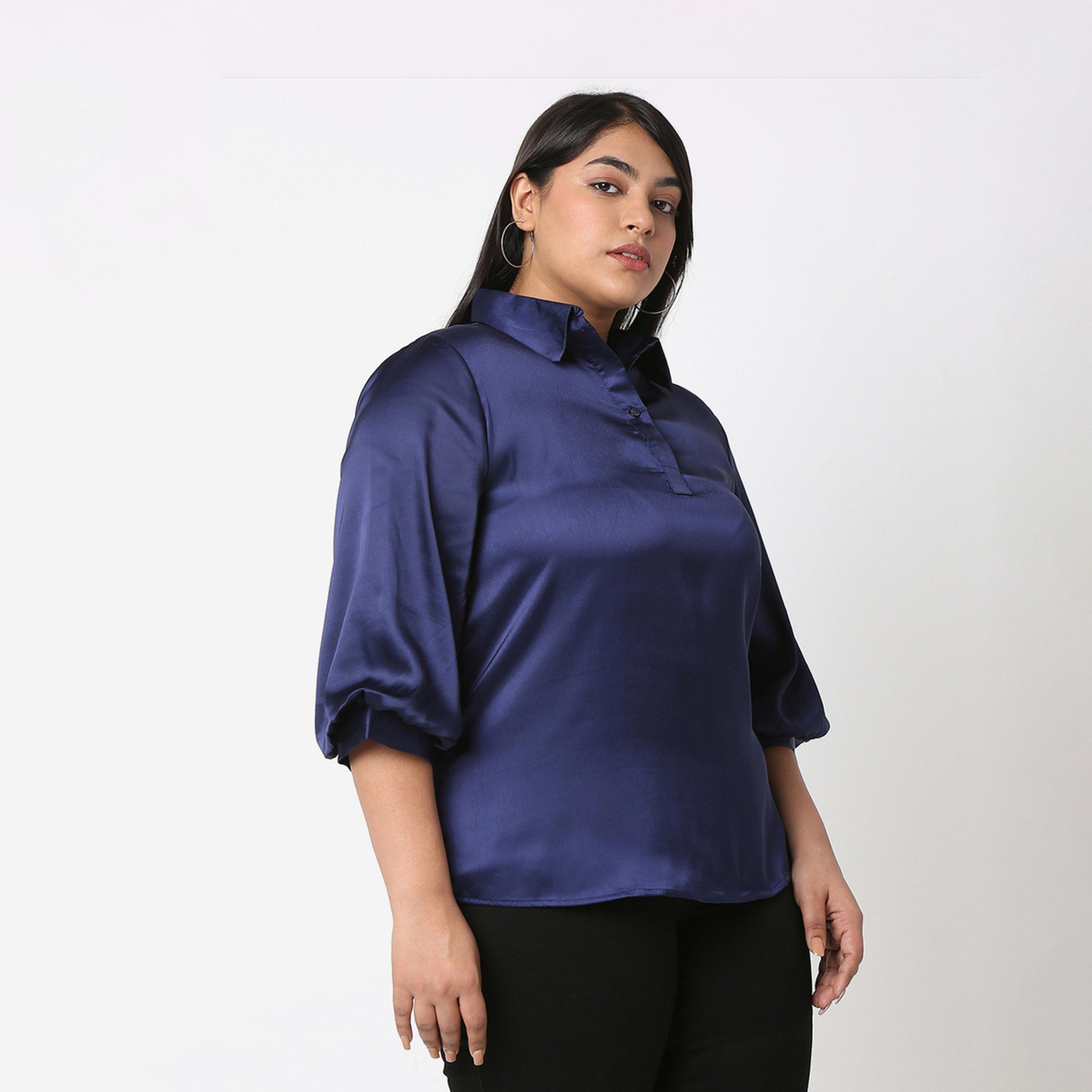 Mish X Styli  Satin Bishop Sleeves Collared Shirt-women-clothing-shirtsandblouses-shirts-image-3