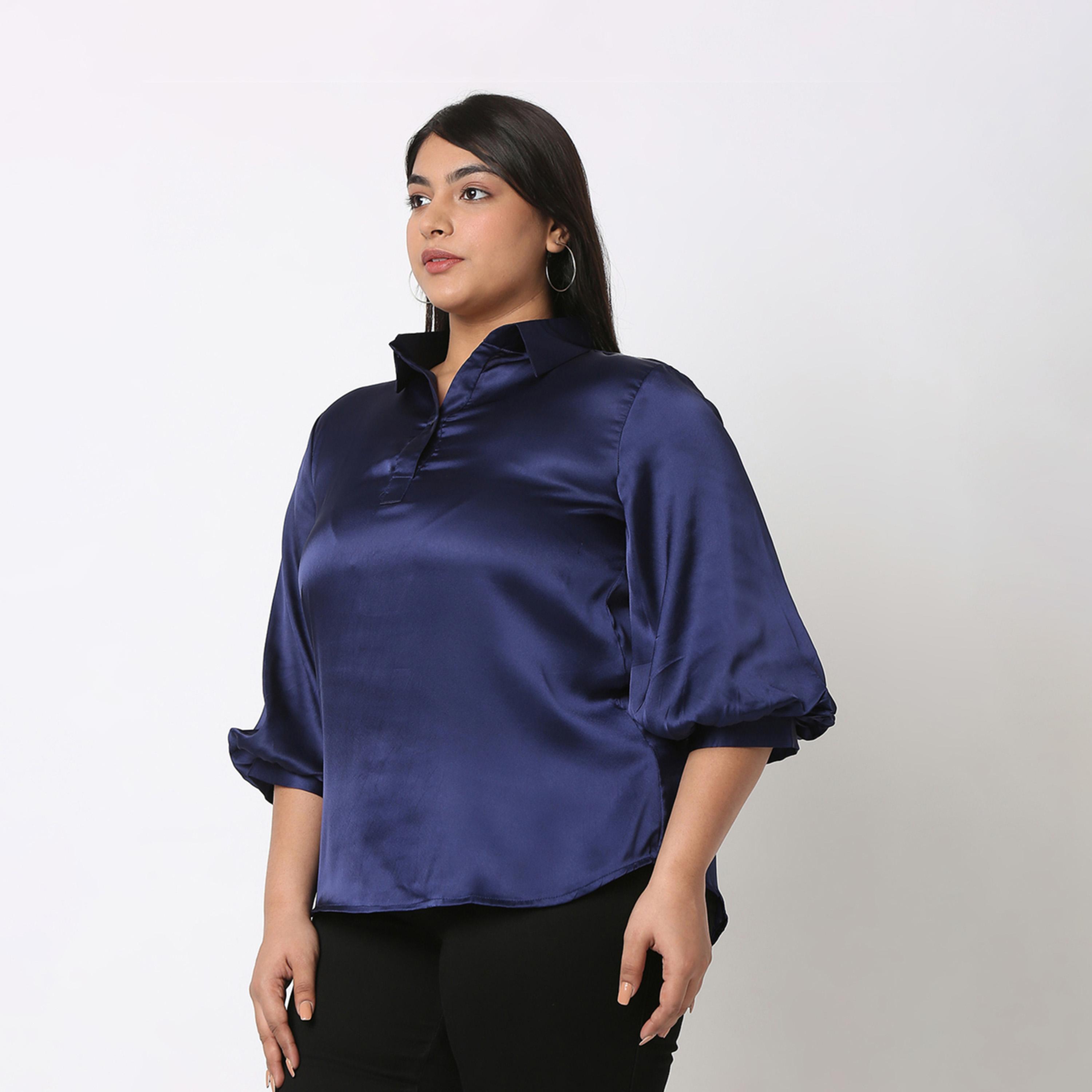 بلوزة ساتان بمقاس كبير وأكمام بيشوب ميش × ستايلي-women-clothing-shirtsandblouses-shirts-image-4