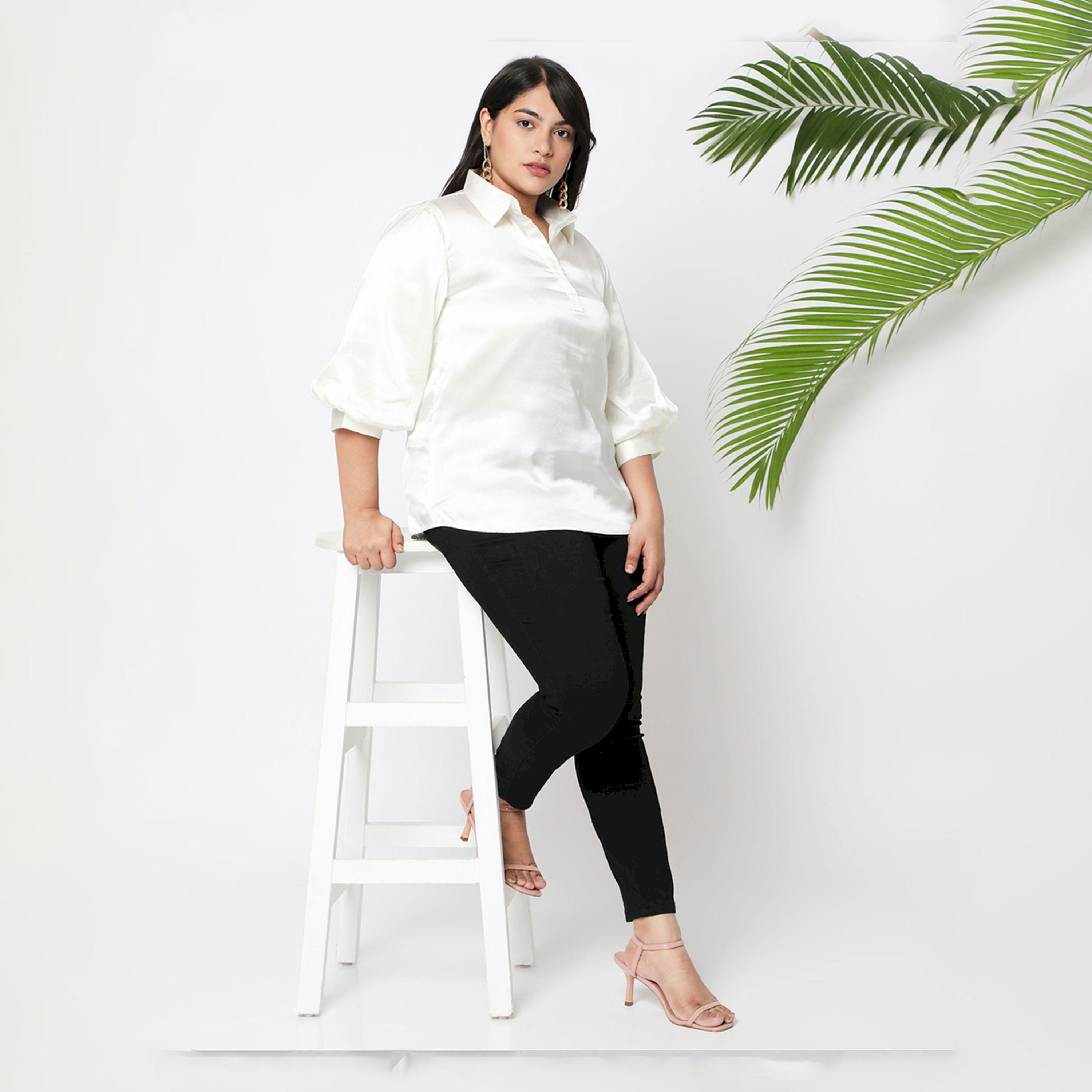 بلوزة ساتان بمقاس كبير وأكمام بيشوب ميش × ستايلي-women-clothing-shirtsandblouses-shirts-image-1