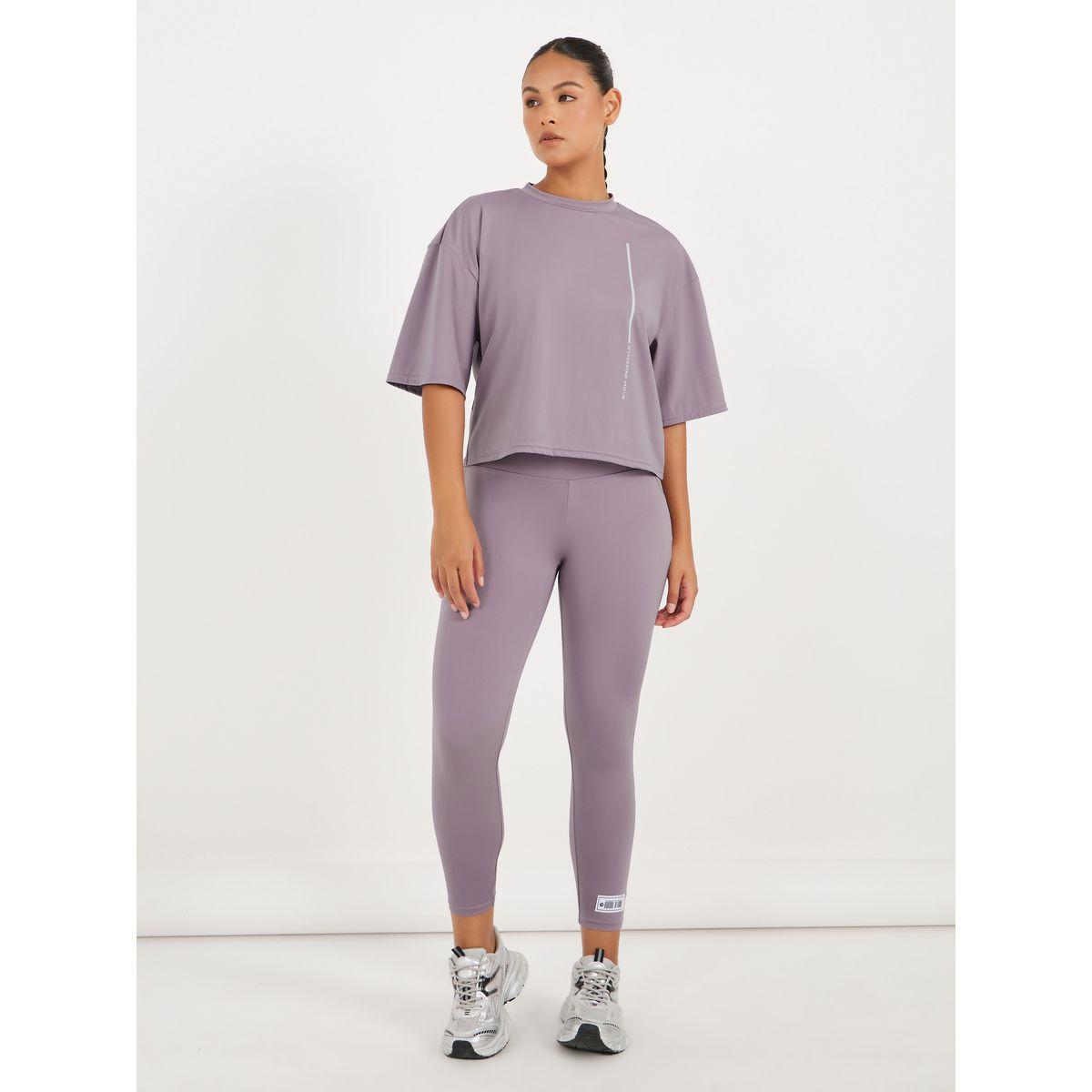ليقنز بطول 7/8 وخصر مزموم مزين بشارة-women-clothing-sportswearandactivewear-bottoms-joggersandtrackpants-image-1