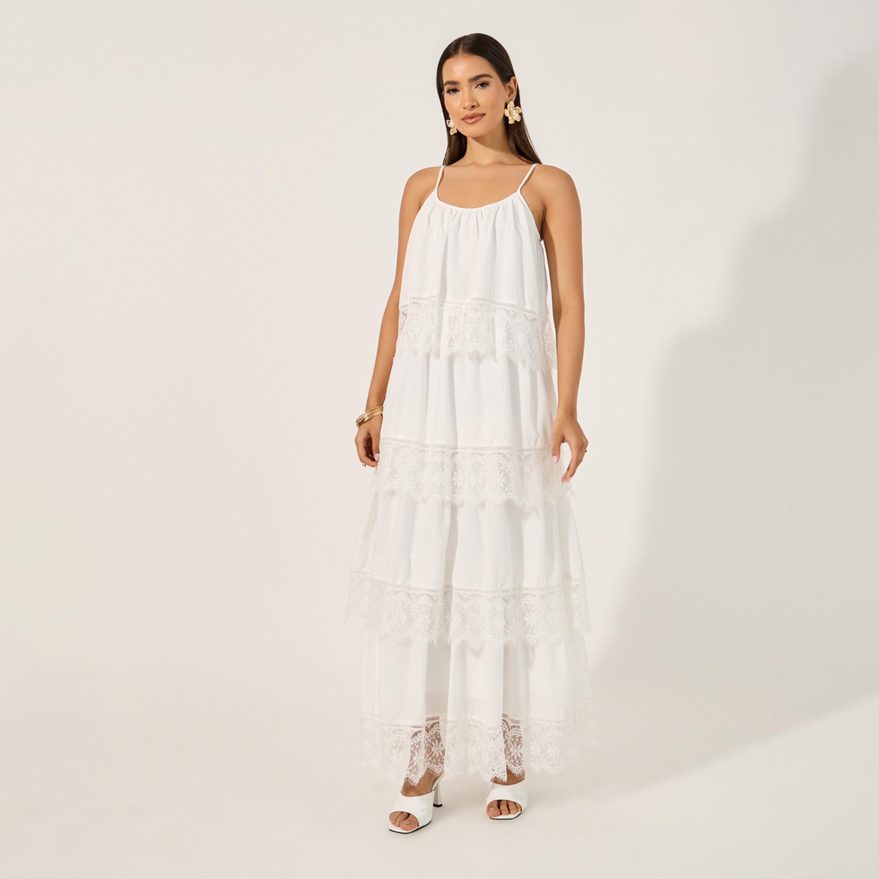 ستايلي - فستان ماكسي سادة متعدد الطبقات بأشرطة-women-clothing-dresses-image-2