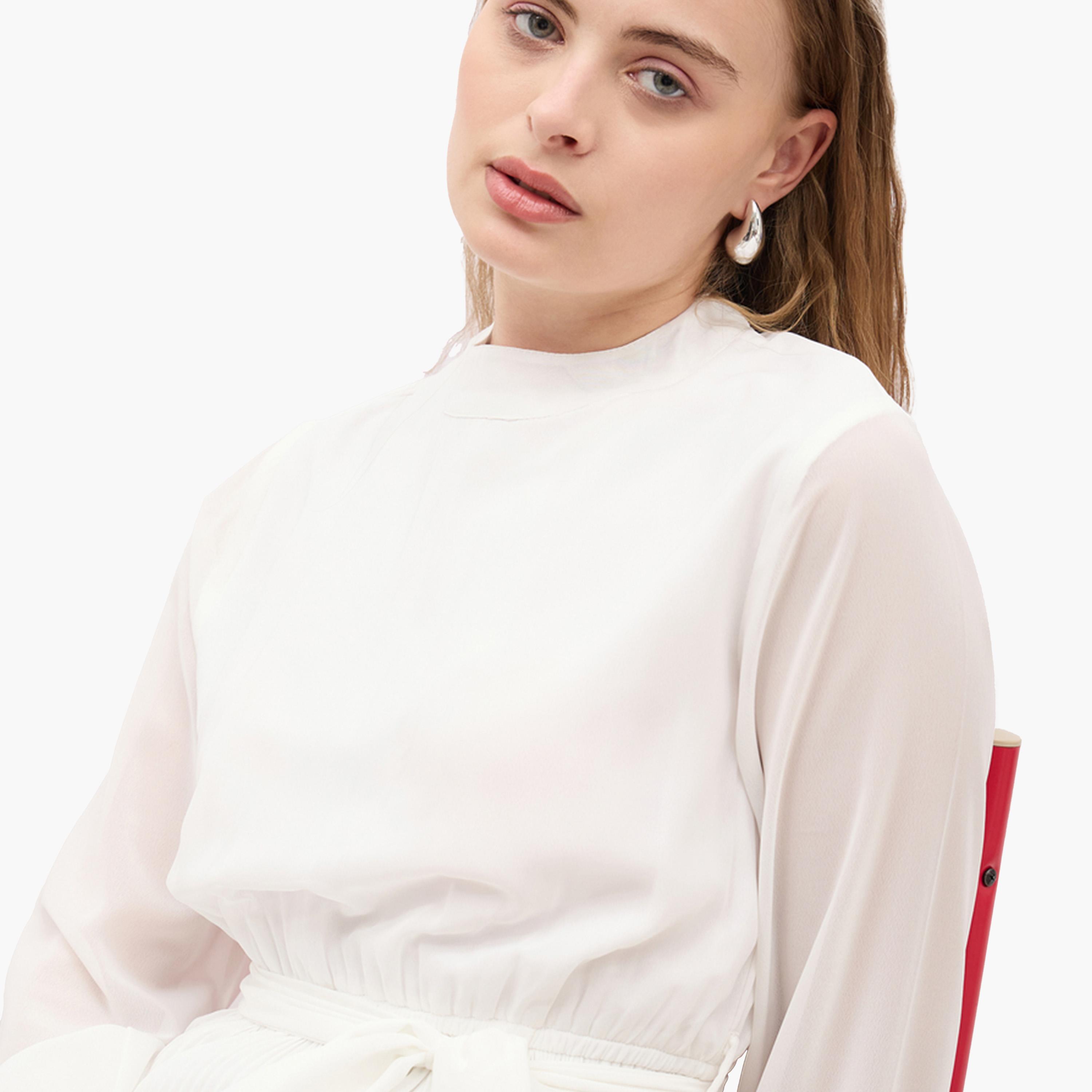 ستايلي - فستان ماكسي طبقات سادة بأكمام طويلة وتفاصيل كسرات-women-clothing-dresses-image-4