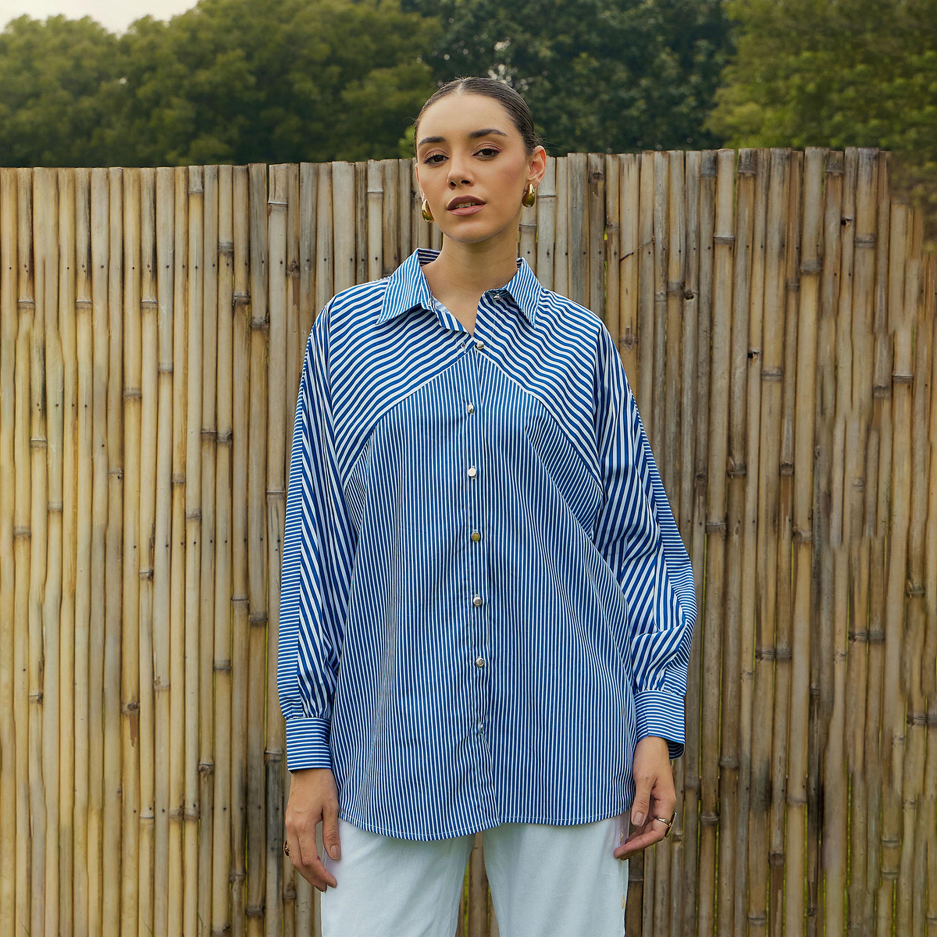Sassafras X Styli  Oversized Striped Longline Shirt-women-clothing-shirtsandblouses-shirts-image-1