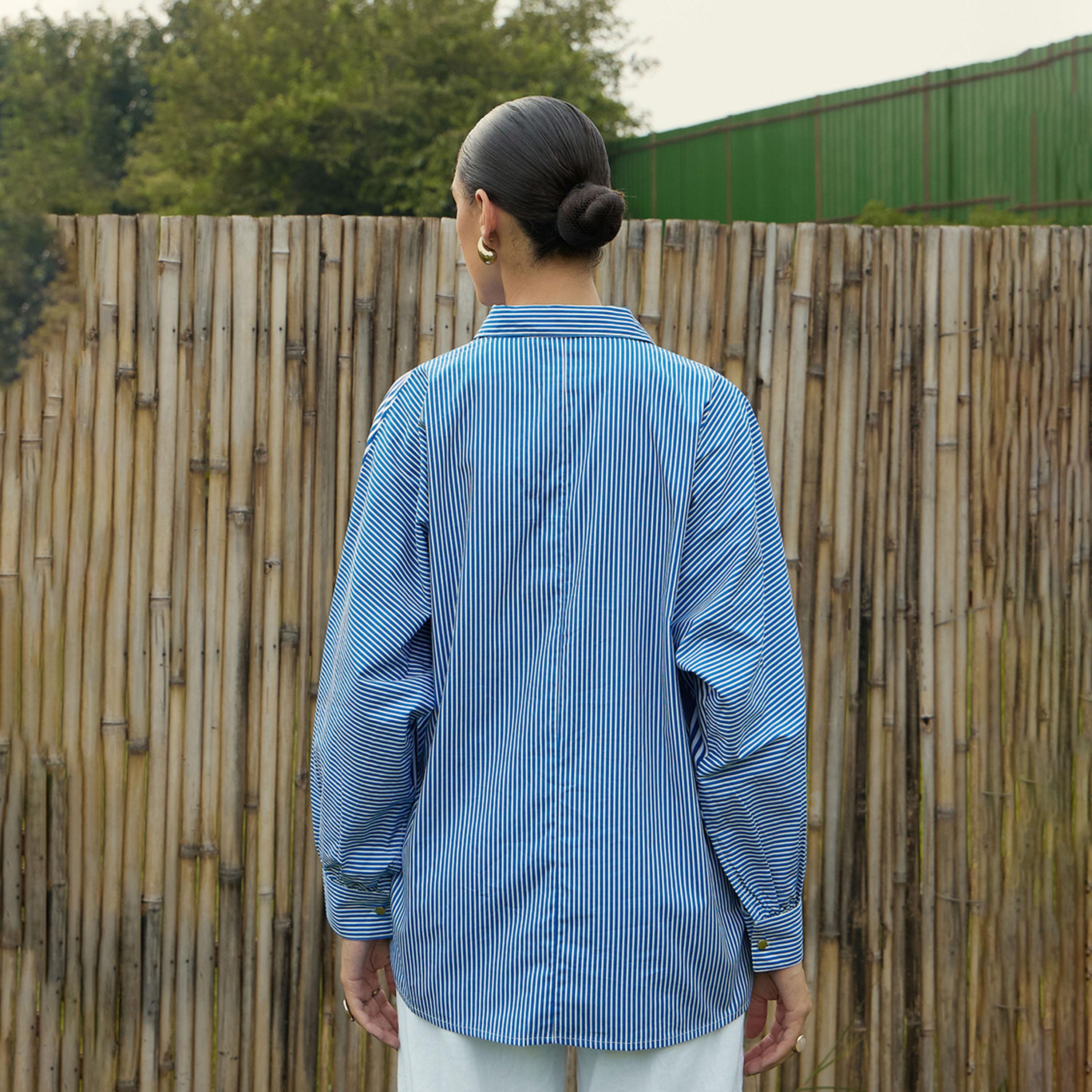 بلوزة فضفاضة طويلة بتداخلات مُتباينة ساسافراس × ستايلي-women-clothing-shirtsandblouses-shirts-image-5