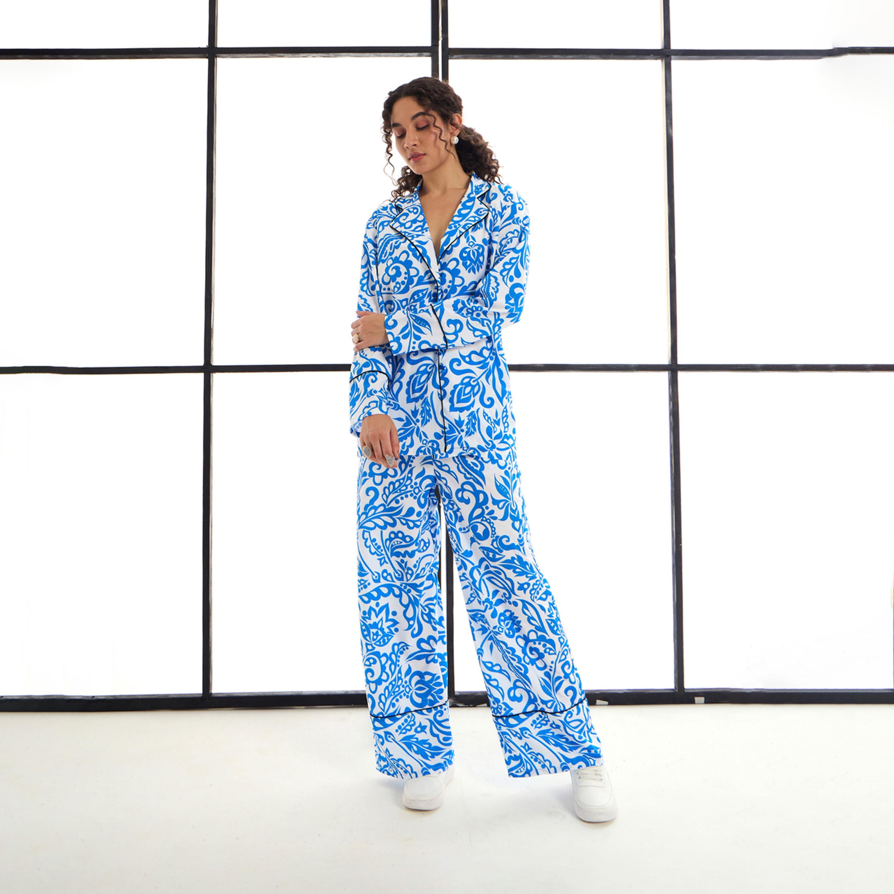 طقم منسق من بنطال وبلوزة مطبعة بالكامل ساسافراس × ستايلي-women-clothing-coordsets-image-2