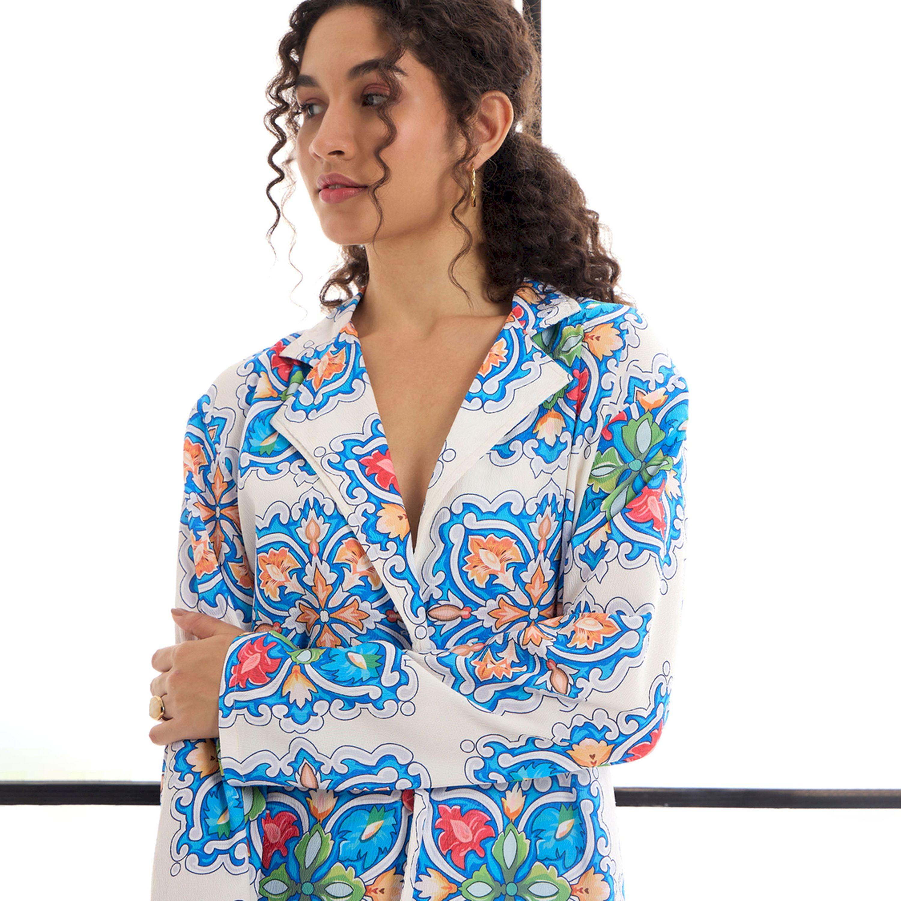 Sassafras X Styli  All Over Tile Print Shirt & Straight Leg Pants Co-Ords-women-clothing-coordsets-image-3