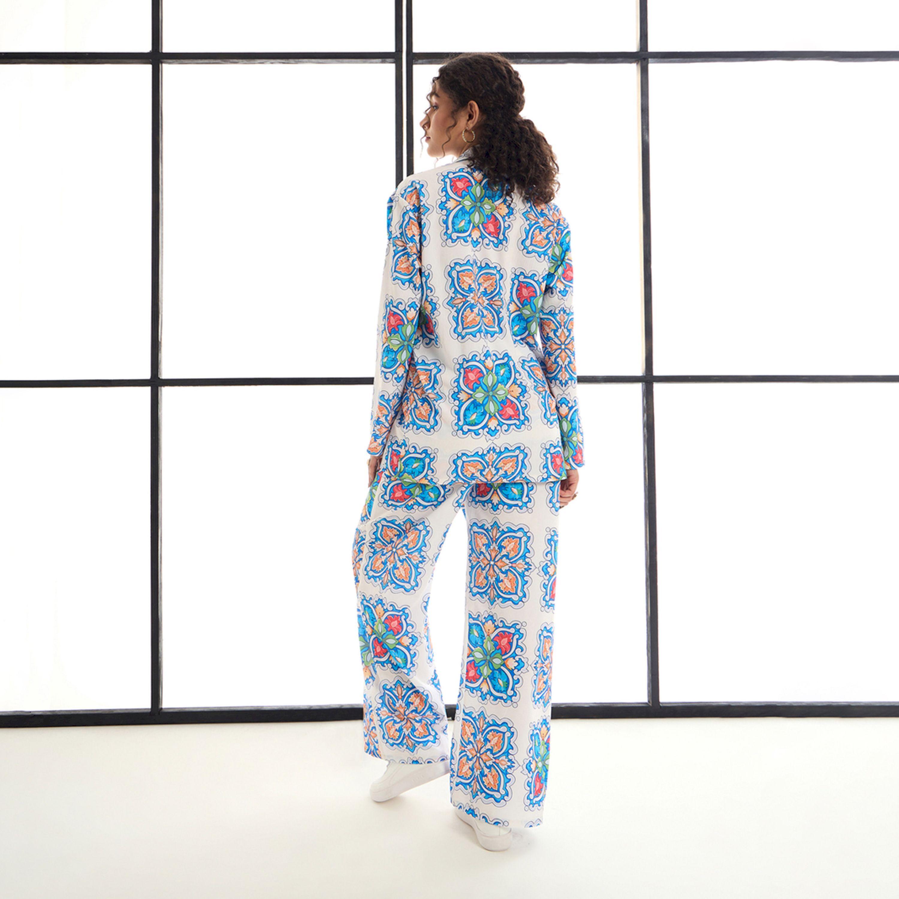 Sassafras X Styli  All Over Tile Print Shirt & Straight Leg Pants Co-Ords-women-clothing-coordsets-image-5