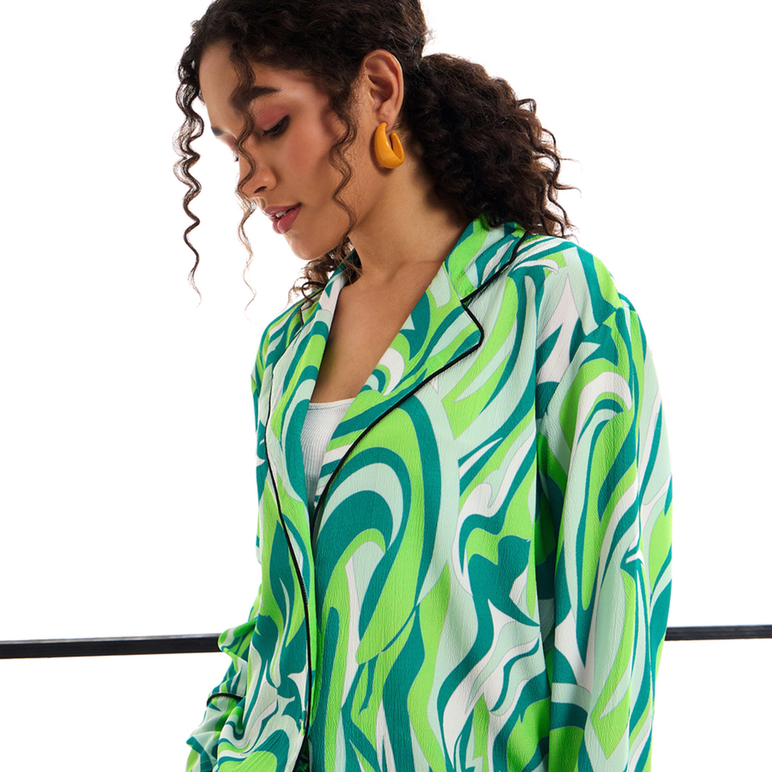 طقم منسق من بنطال وبلوزة بطبعة مجردة ساسافراس × ستايلي-women-clothing-coordsets-image-1