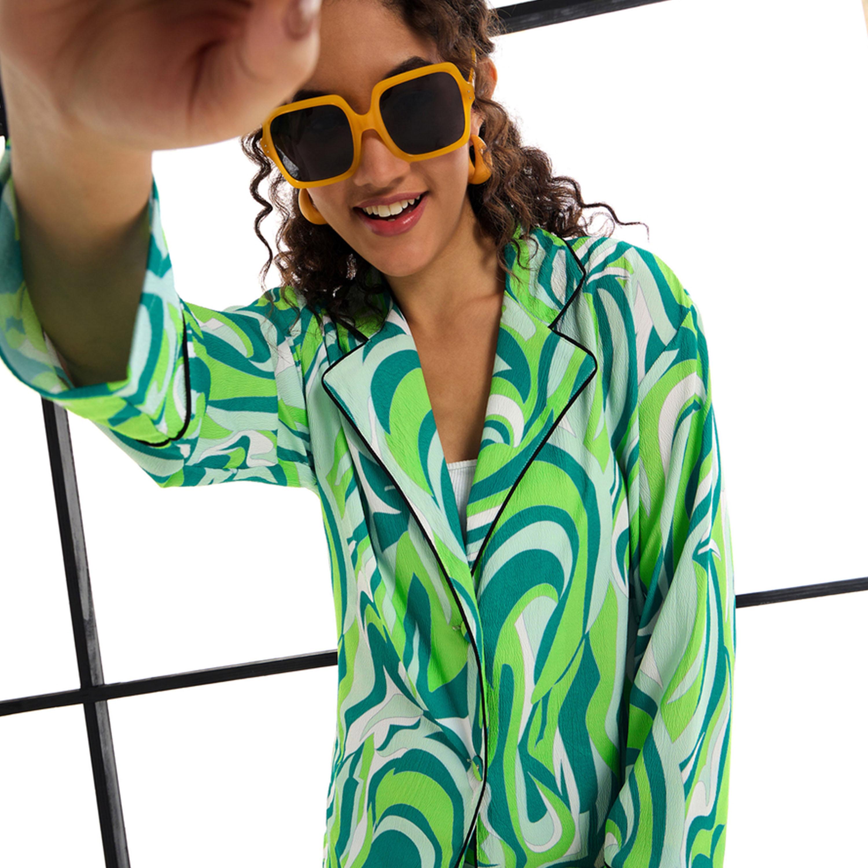 Sassafras X Styli  Abstract Print Shirt & Straight Leg Pants Co-Ords-women-clothing-coordsets-image-4