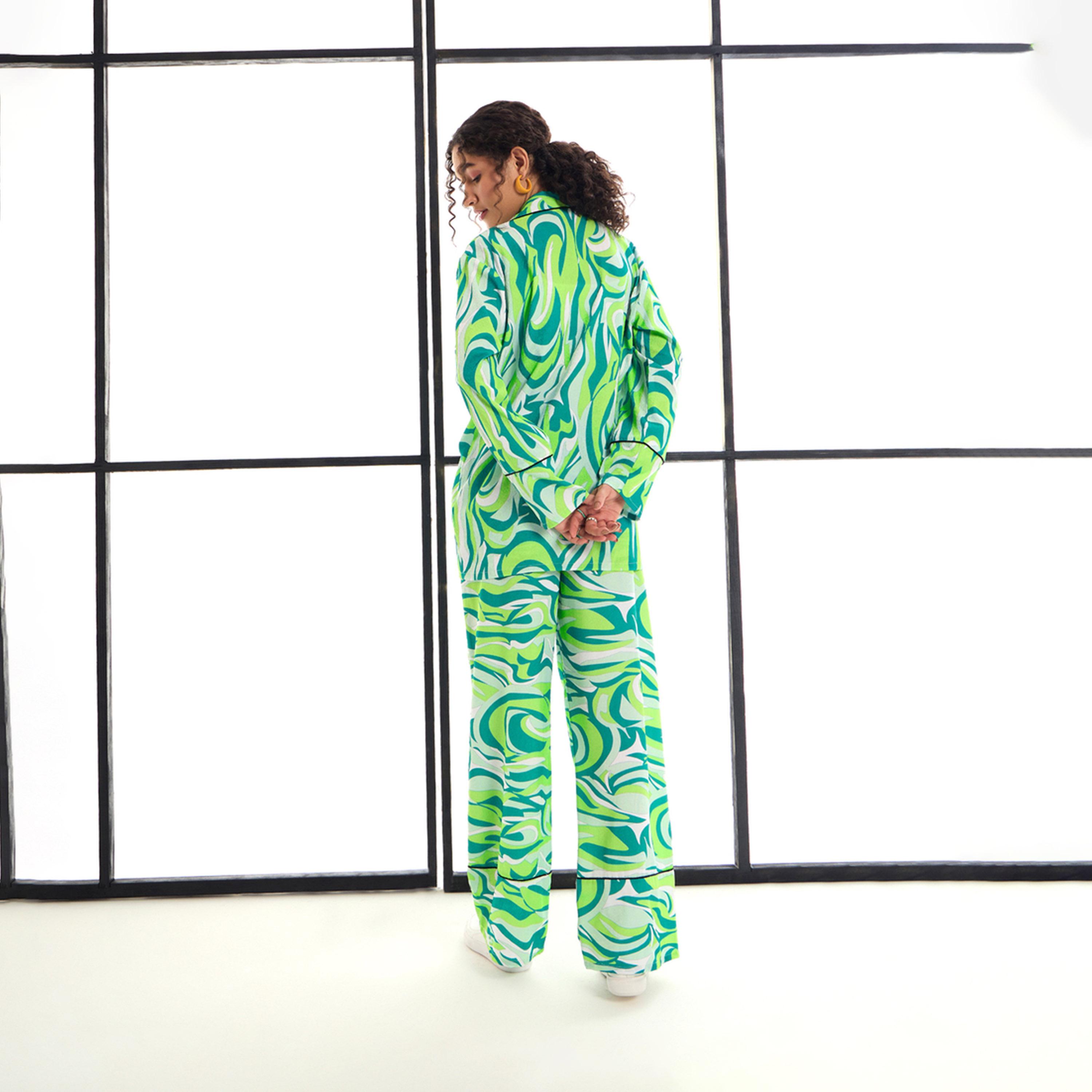 Sassafras X Styli  Abstract Print Shirt & Straight Leg Pants Co-Ords-women-clothing-coordsets-image-6