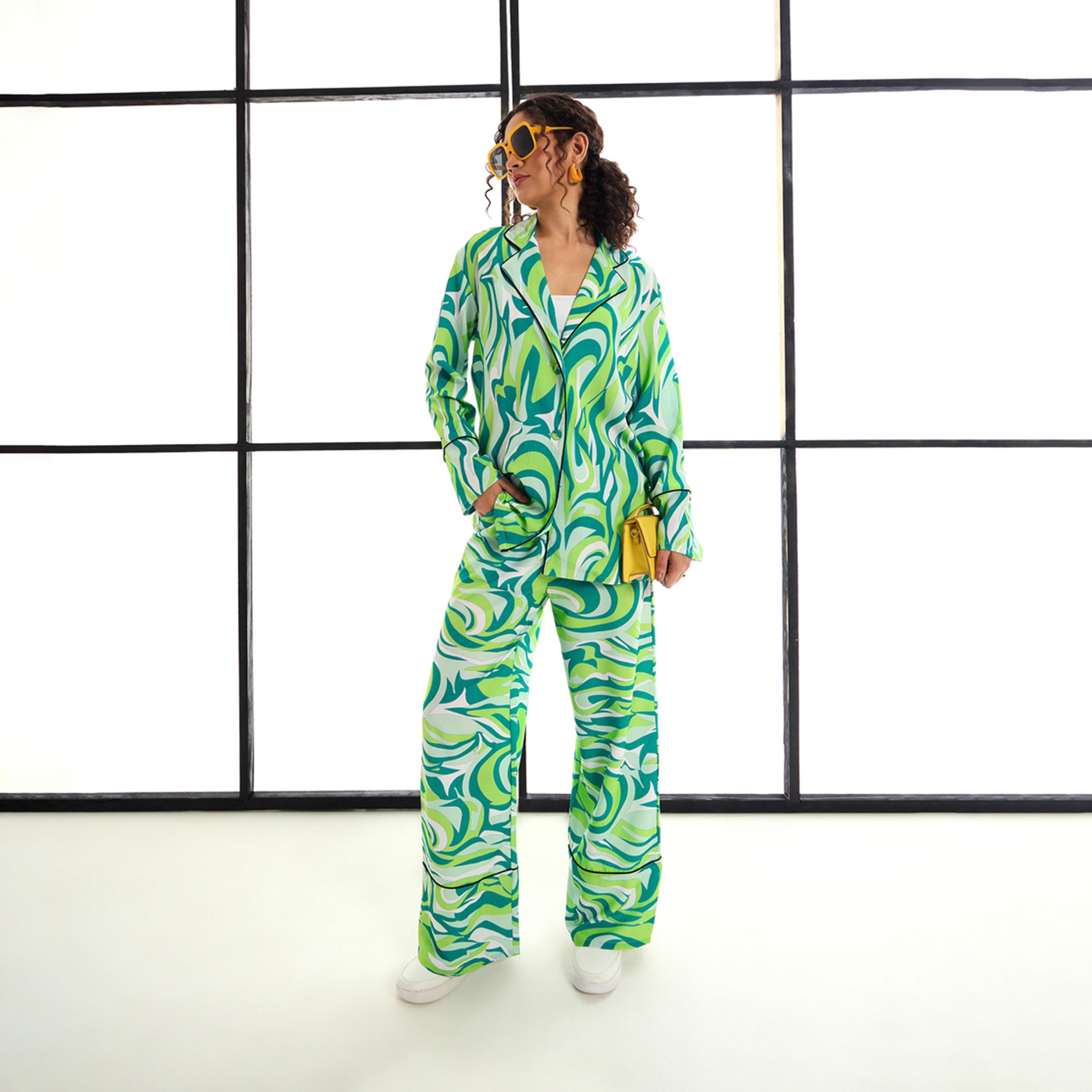 طقم منسق من بنطال وبلوزة بطبعة مجردة ساسافراس × ستايلي-women-clothing-coordsets-image-7