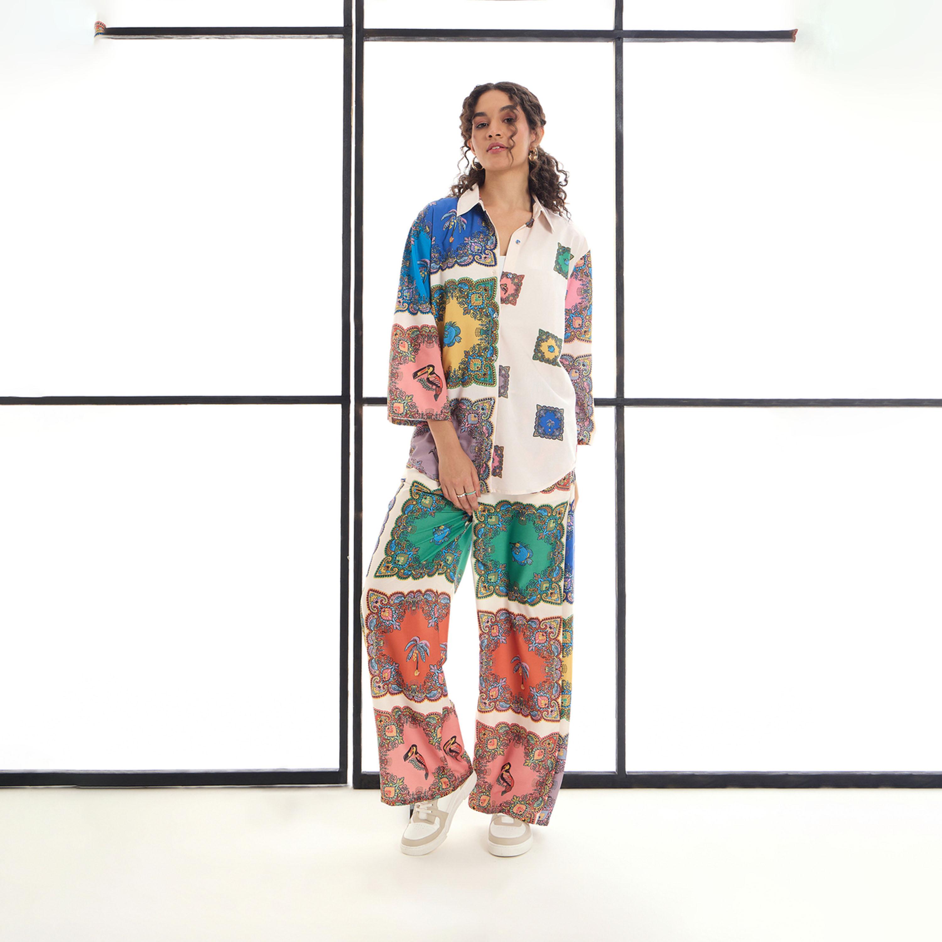 طقم منسق من بنطال وبلوزة مطبعة بالكامل ساسافراس × ستايلي-women-clothing-coordsets-image-2
