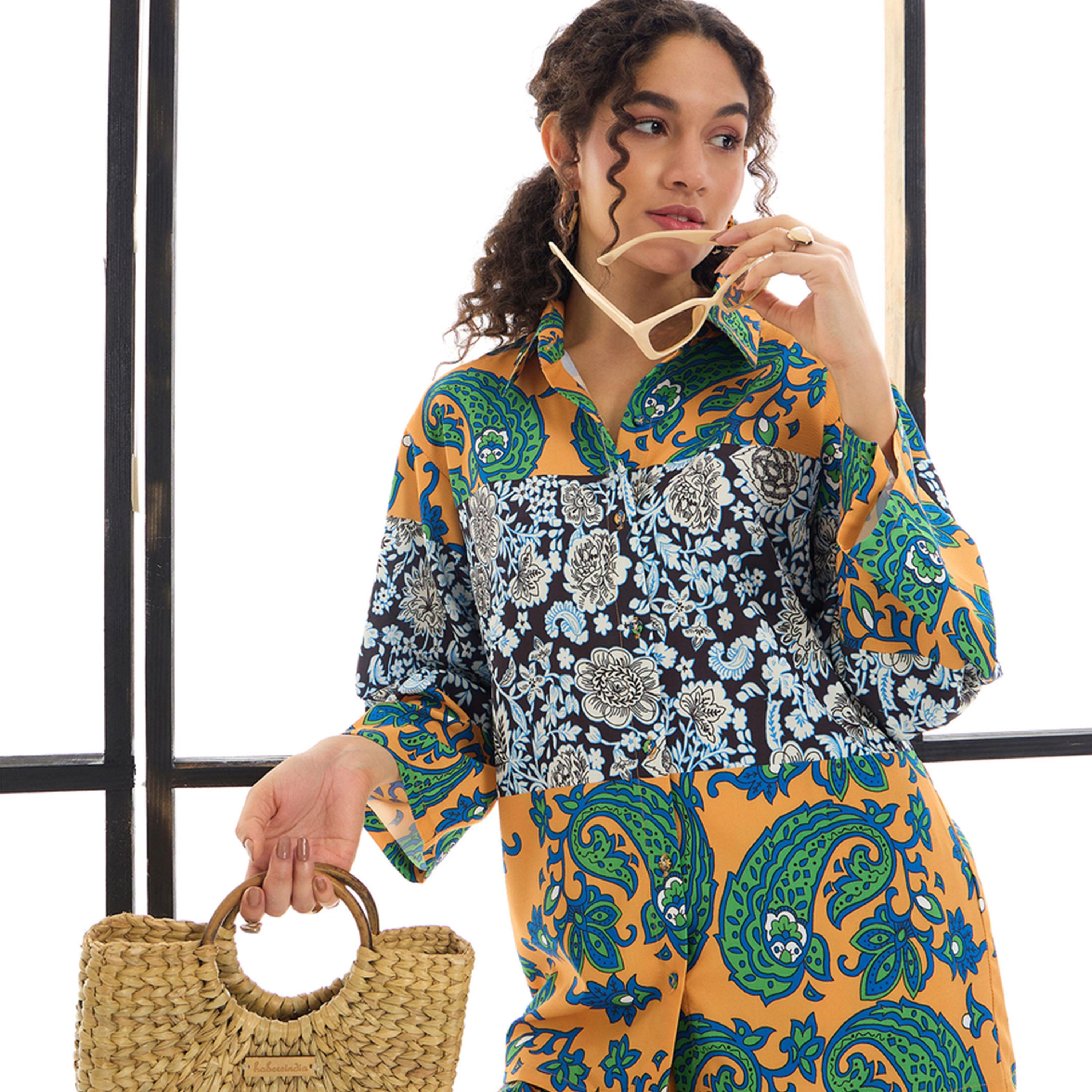 Sassafras X Styli  Paisley Print Shirt & Straight Leg Pants Co-Ords-women-clothing-coordsets-image-1