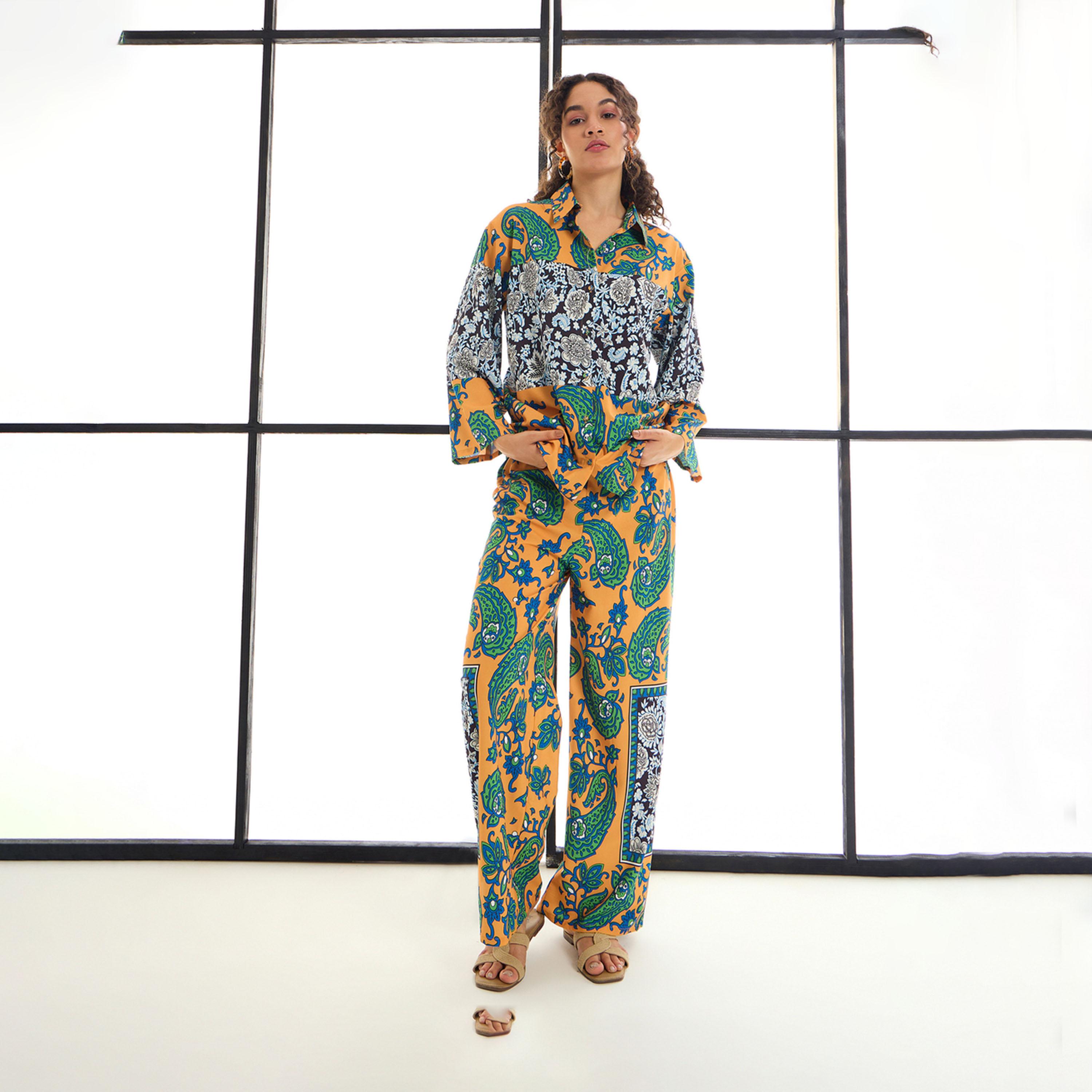 Sassafras X Styli  Paisley Print Shirt & Straight Leg Pants Co-Ords-women-clothing-coordsets-image-2