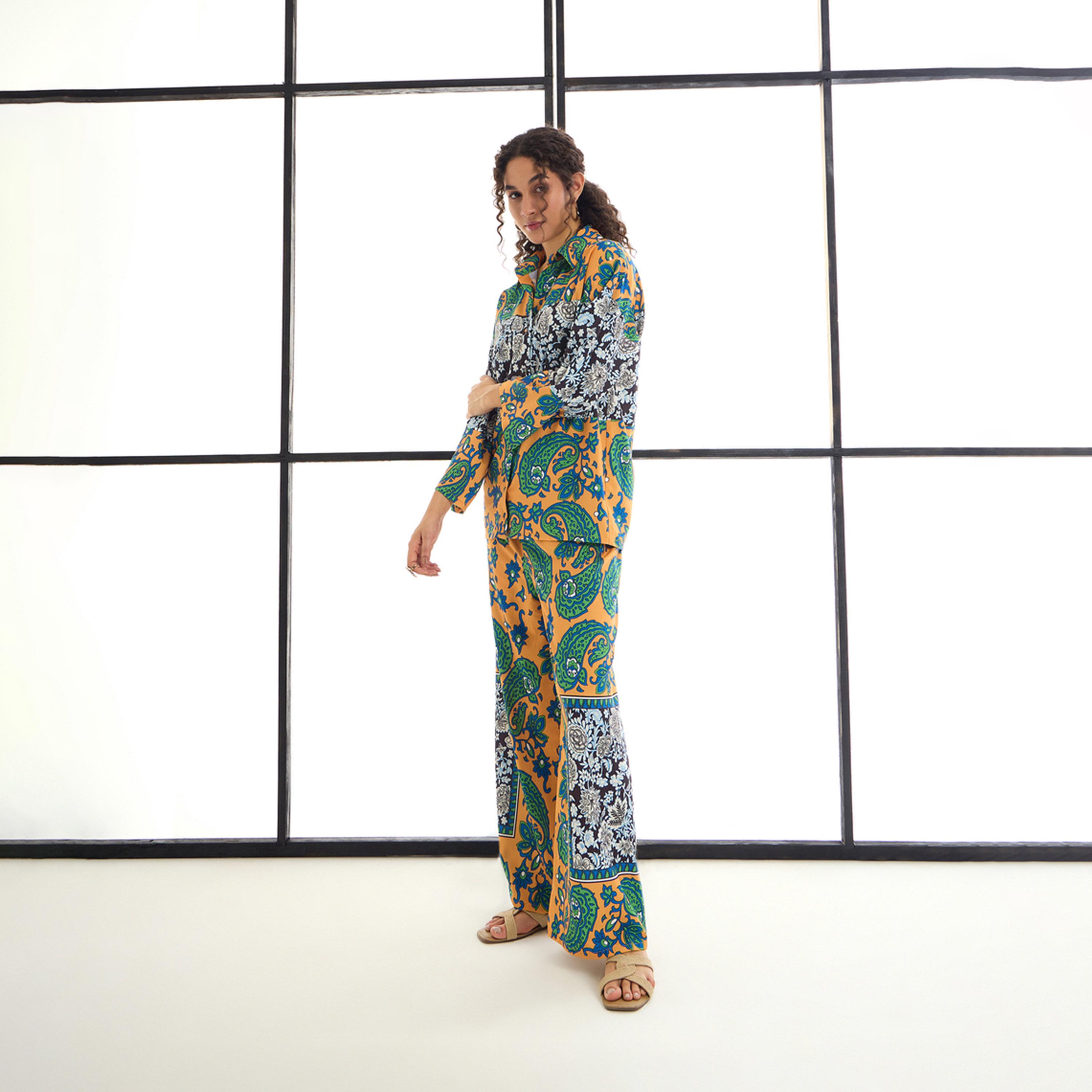 Sassafras X Styli  Paisley Print Shirt & Straight Leg Pants Co-Ords-women-clothing-coordsets-image-3