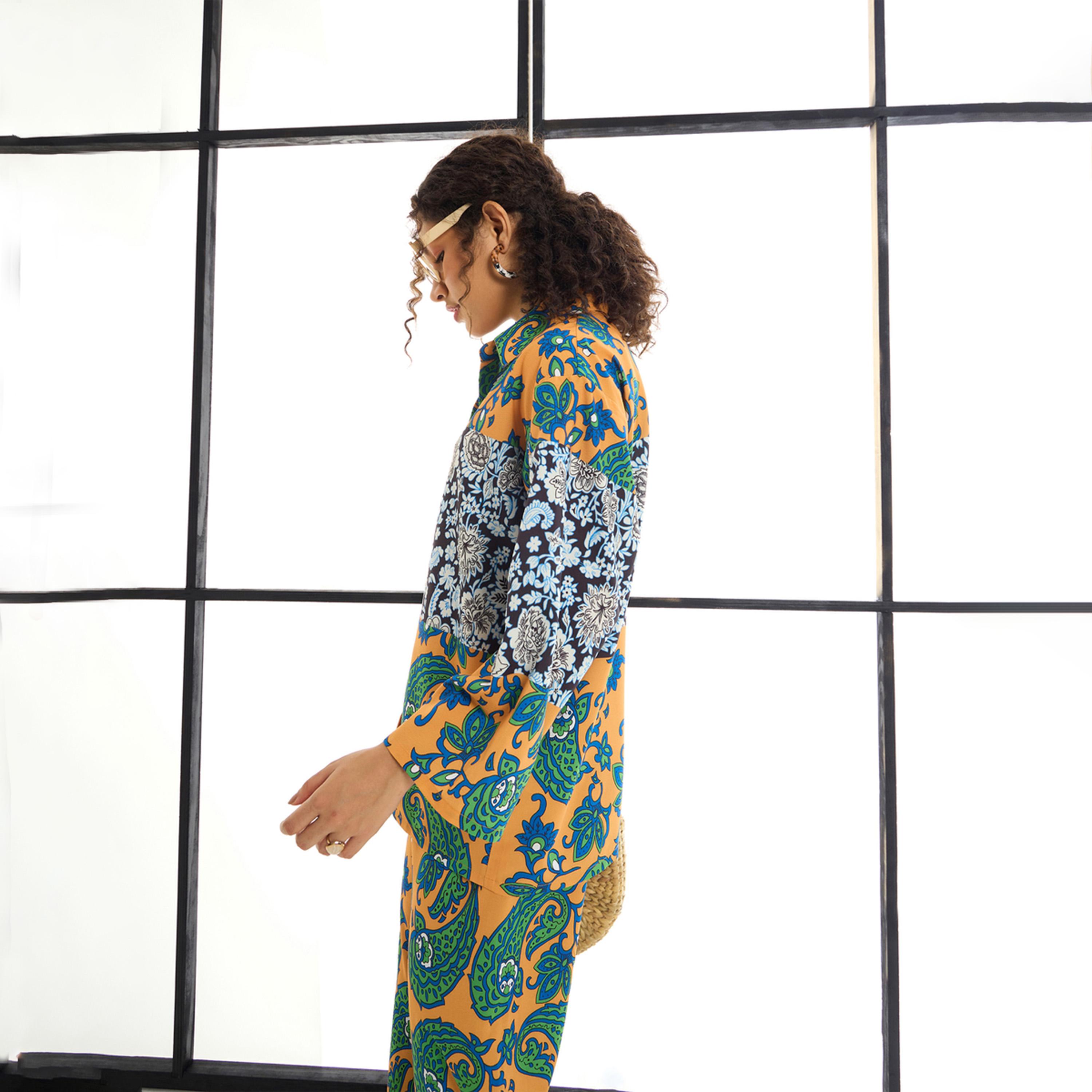 Sassafras X Styli  Paisley Print Shirt & Straight Leg Pants Co-Ords-women-clothing-coordsets-image-7