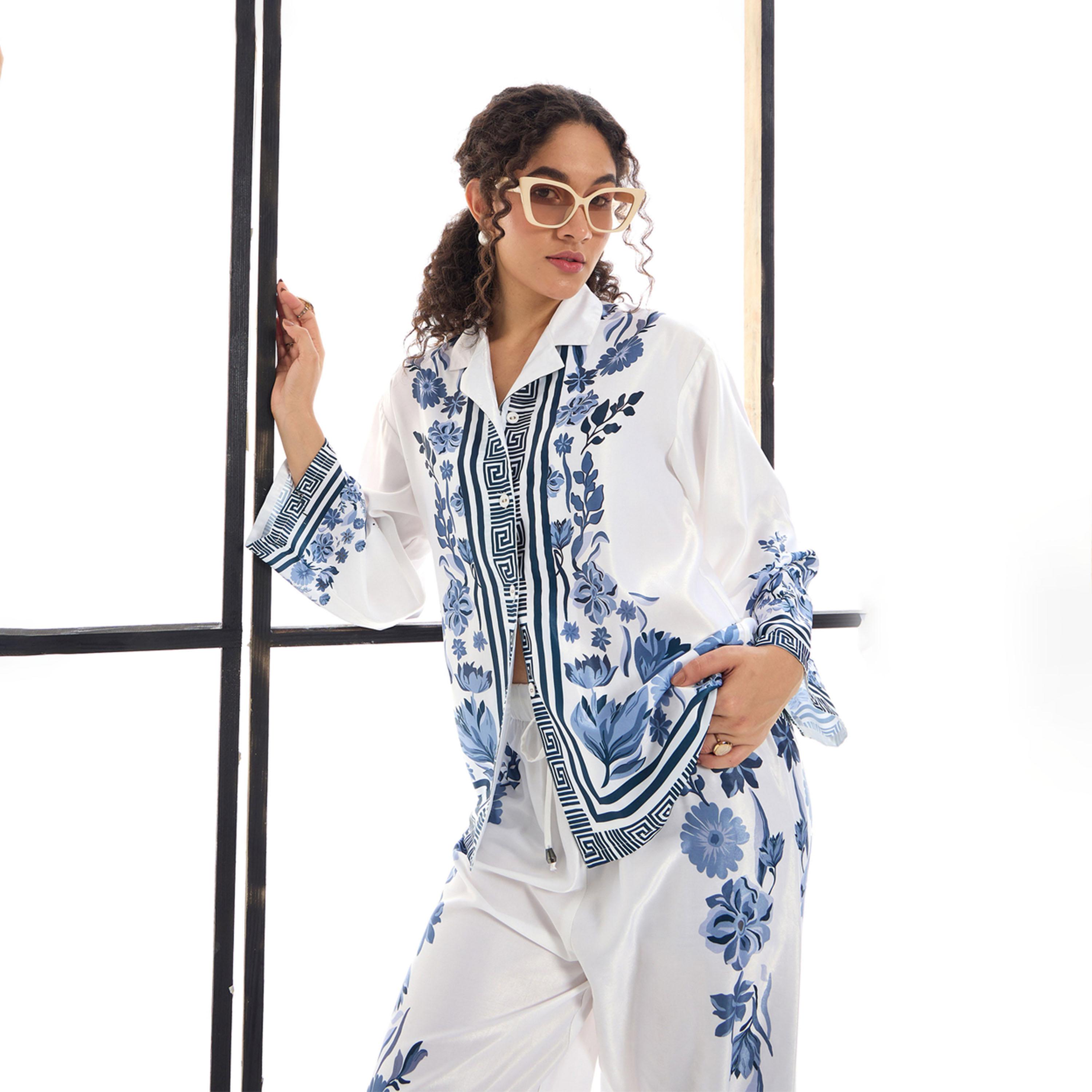 Sassafras X Styli  Floral Printed Shirt & Straight Leg Pants Co-Ords-women-clothing-coordsets-image-1