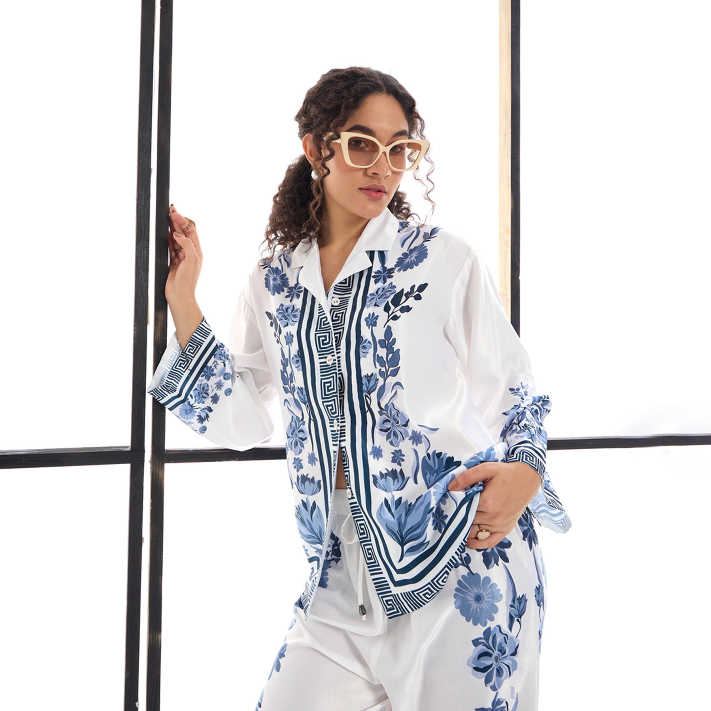 Sassafras X Styli  Floral Printed Shirt & Straight Leg Pants Co-Ords-women-clothing-coordsets-image-10