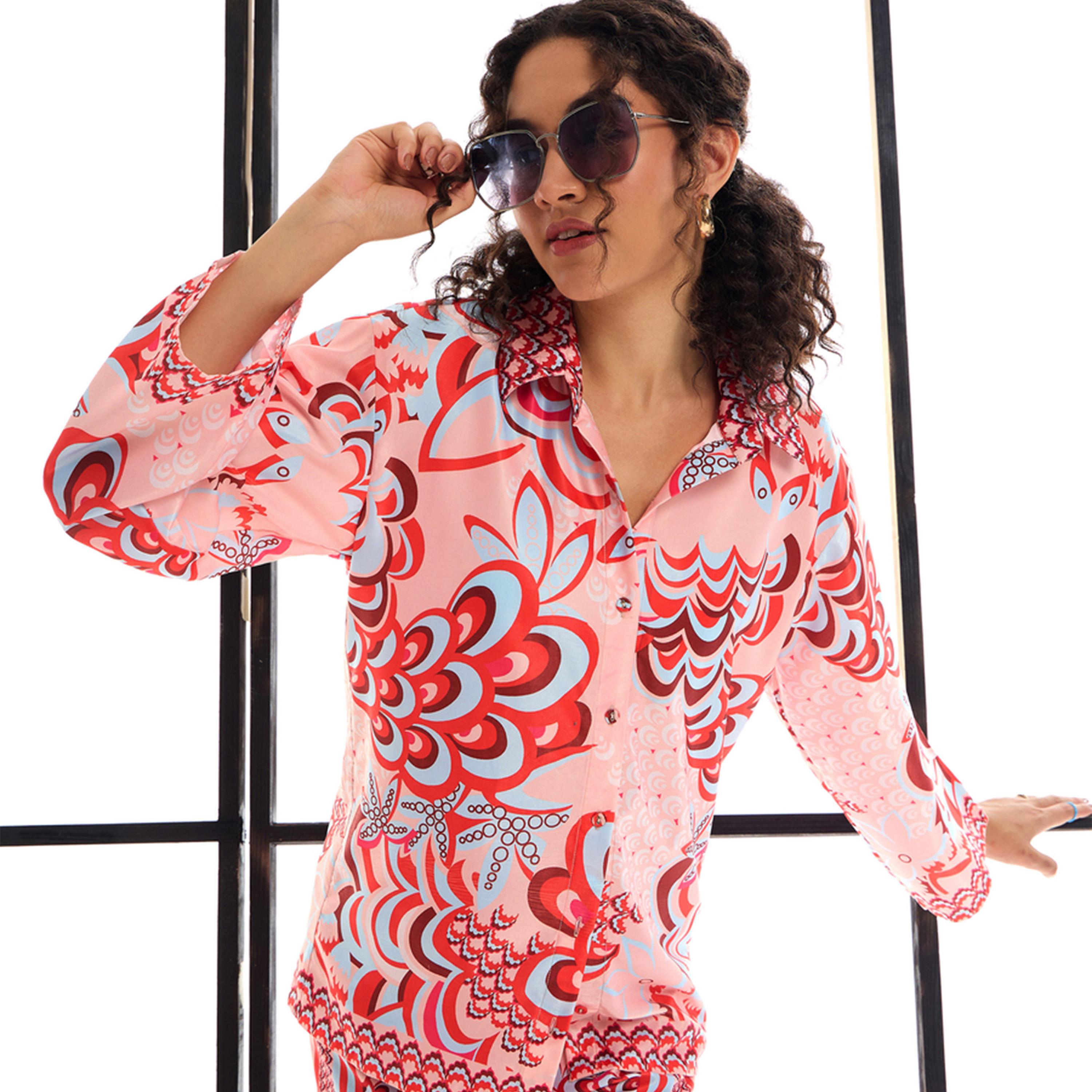 طقم منسق من بنطال وبلوزة مطبعة بالكامل ساسافراس × ستايلي-women-clothing-coordsets-image-3