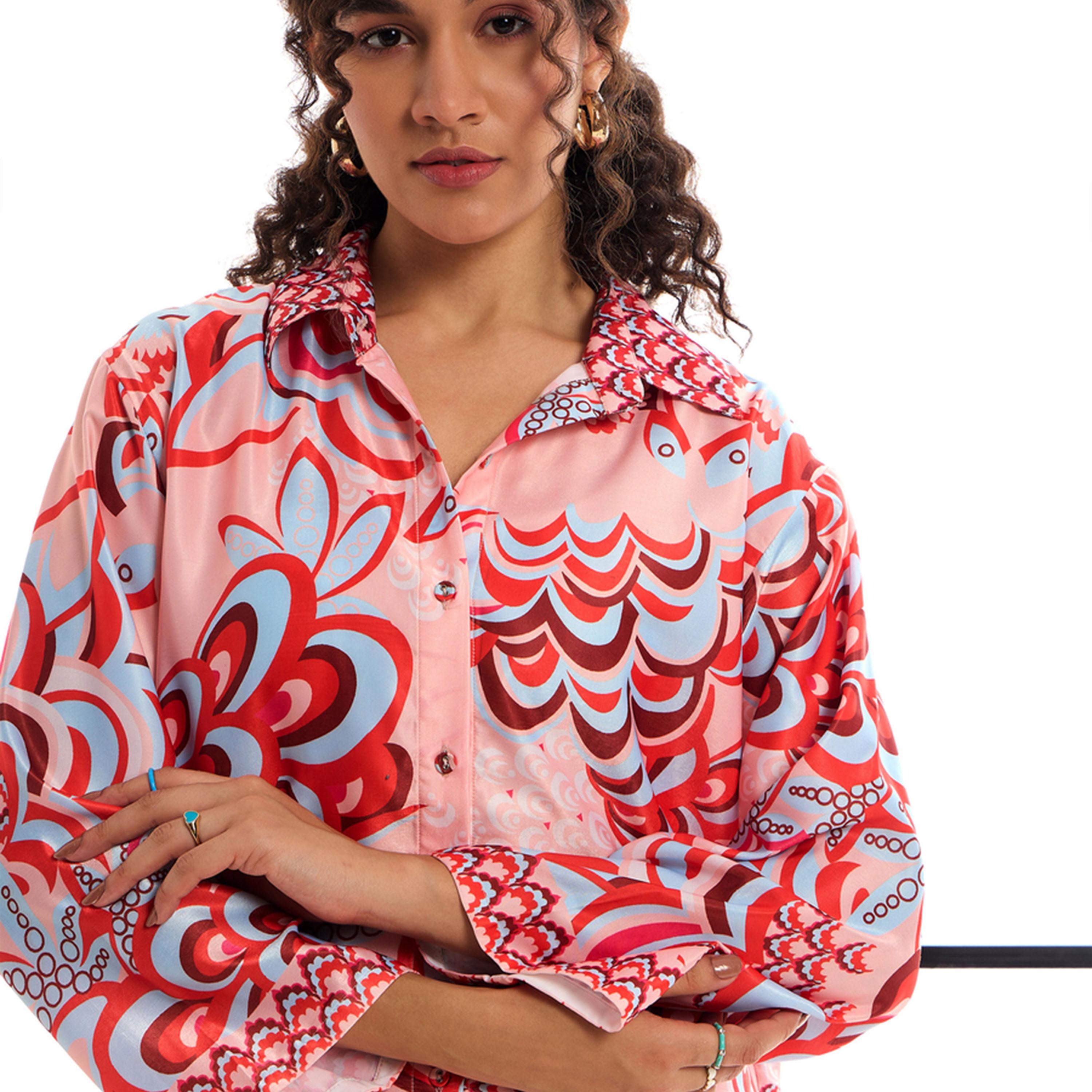 طقم منسق من بنطال وبلوزة مطبعة بالكامل ساسافراس × ستايلي-women-clothing-coordsets-image-4