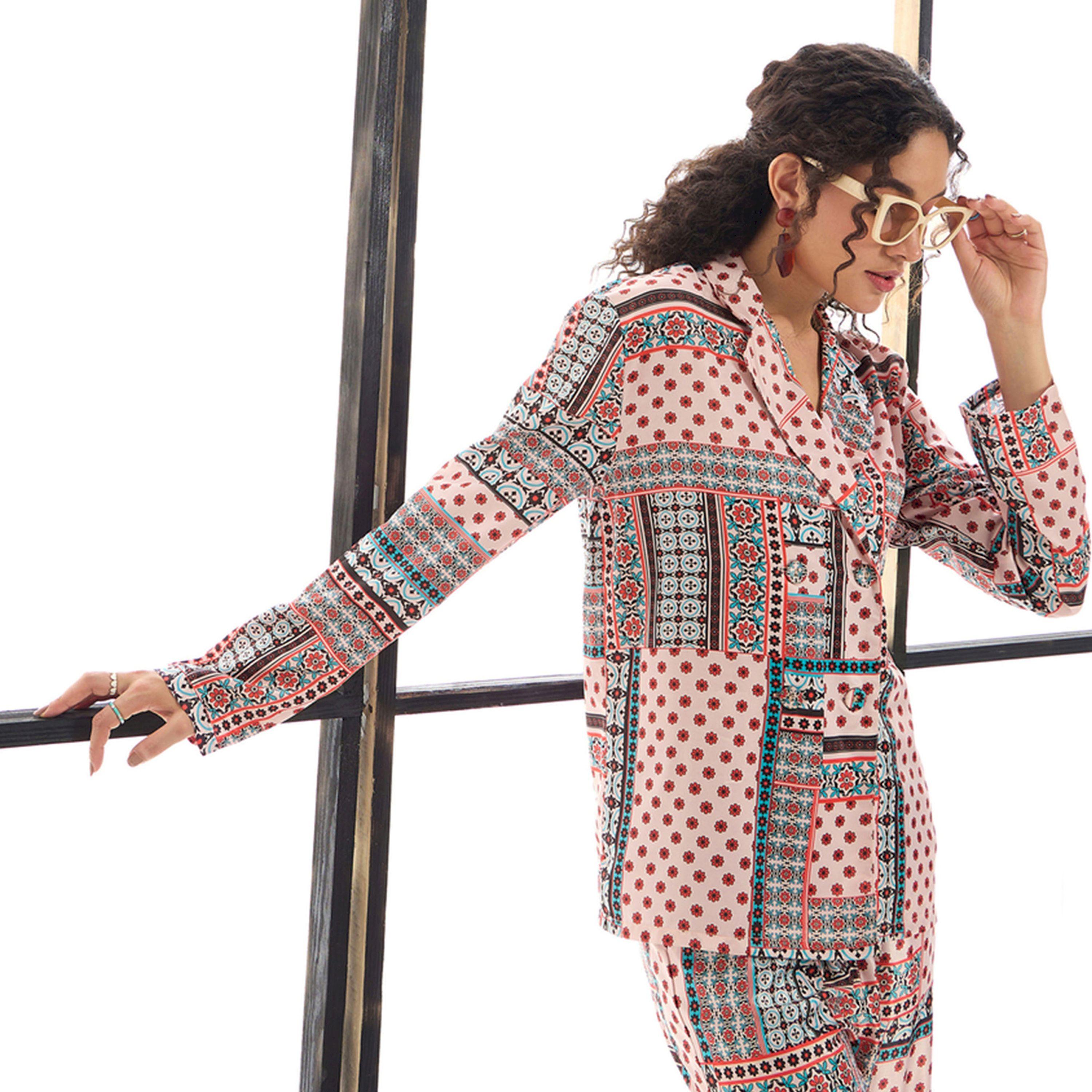 Sassafras X Styli  Geometric Print Shirt & Straight Leg Pants Co-Ords-women-clothing-coordsets-image-2
