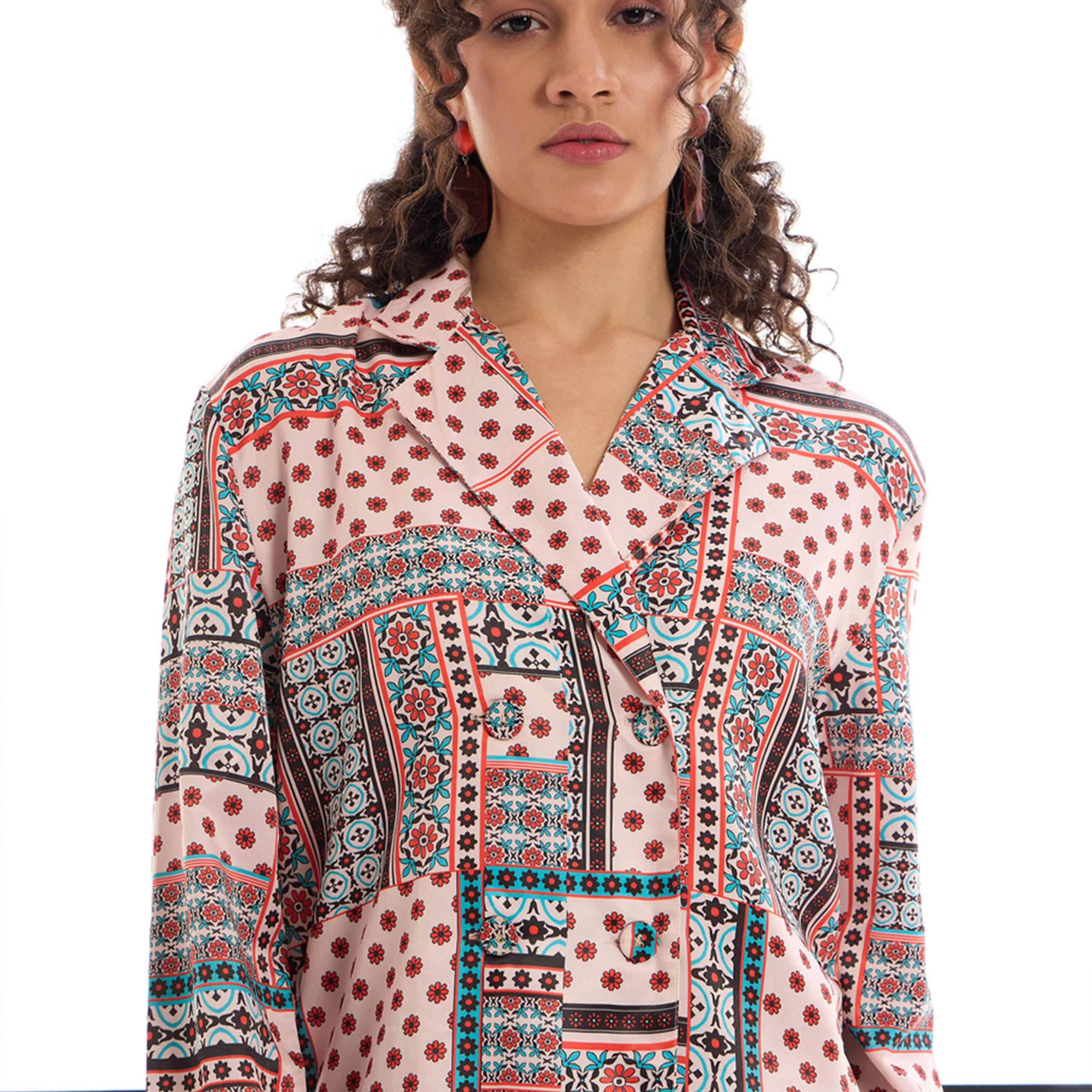 طقم منسق من بنطال مع بلوزة بطبعة هندسية ساسافراس × ستايلي-women-clothing-coordsets-image-4