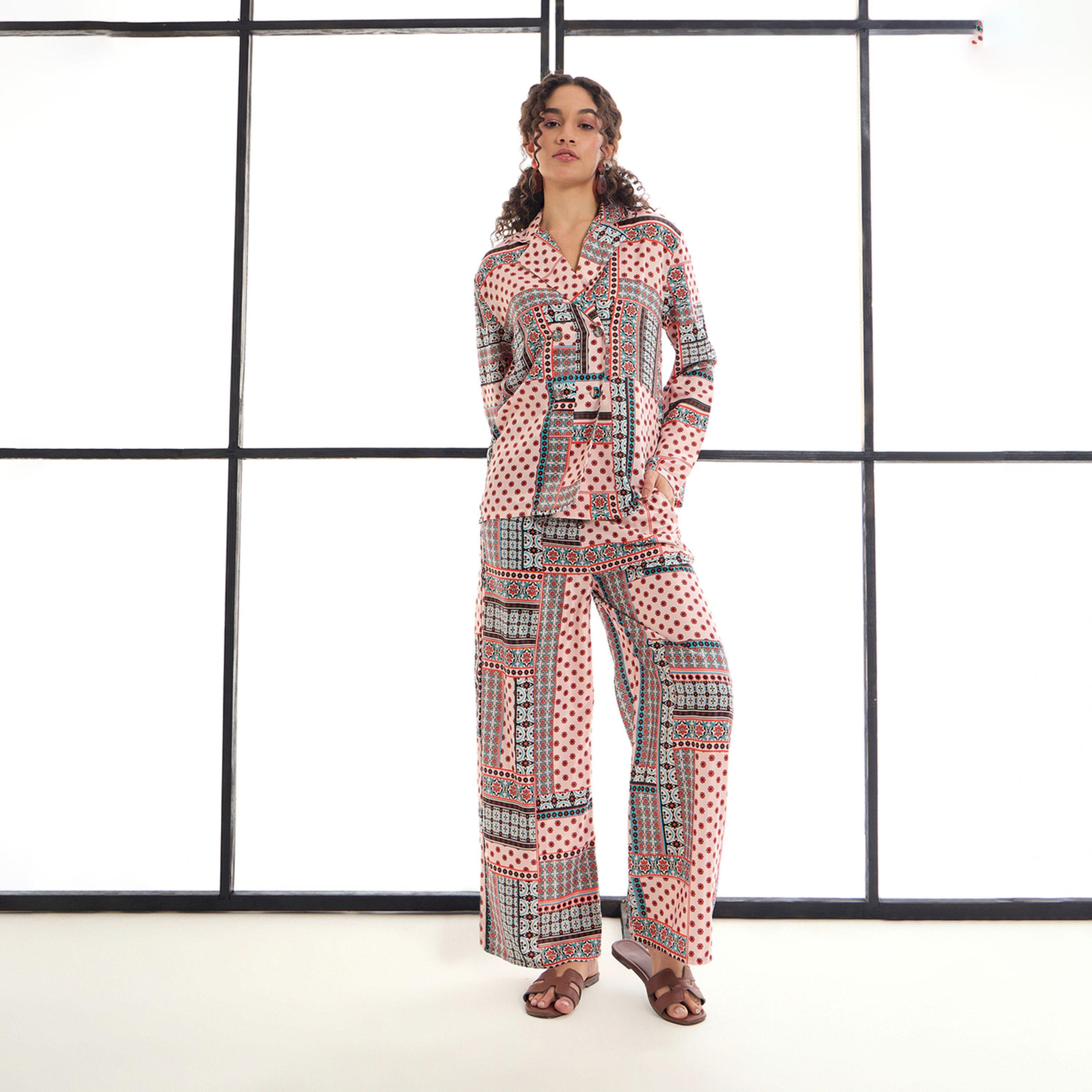 Sassafras X Styli  Geometric Print Shirt & Straight Leg Pants Co-Ords-women-clothing-coordsets-image-7