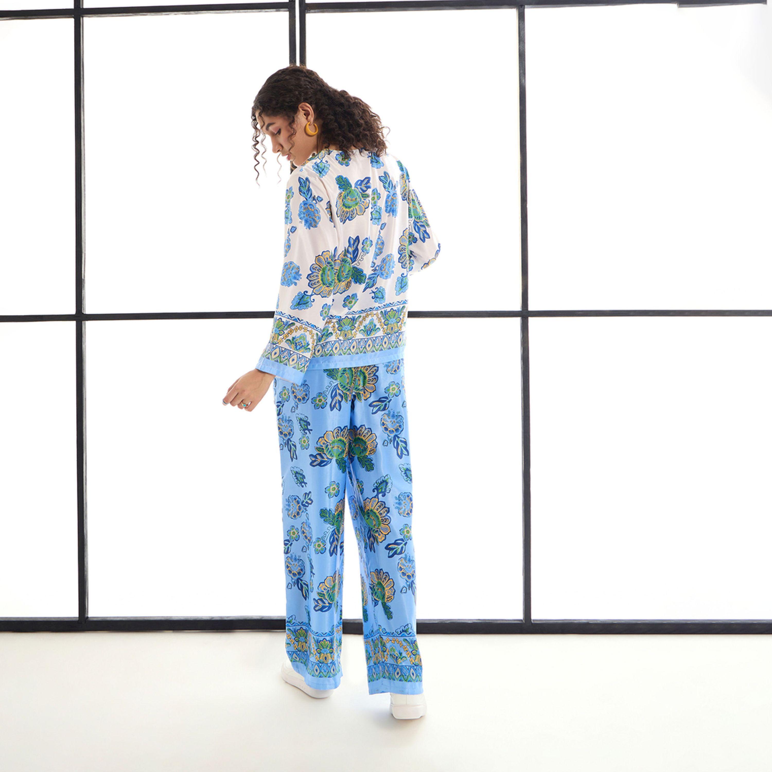طقم منسق من بنطال وبلوزة بطبعة زهور ساسافراس × ستايلي-women-clothing-coordsets-image-6