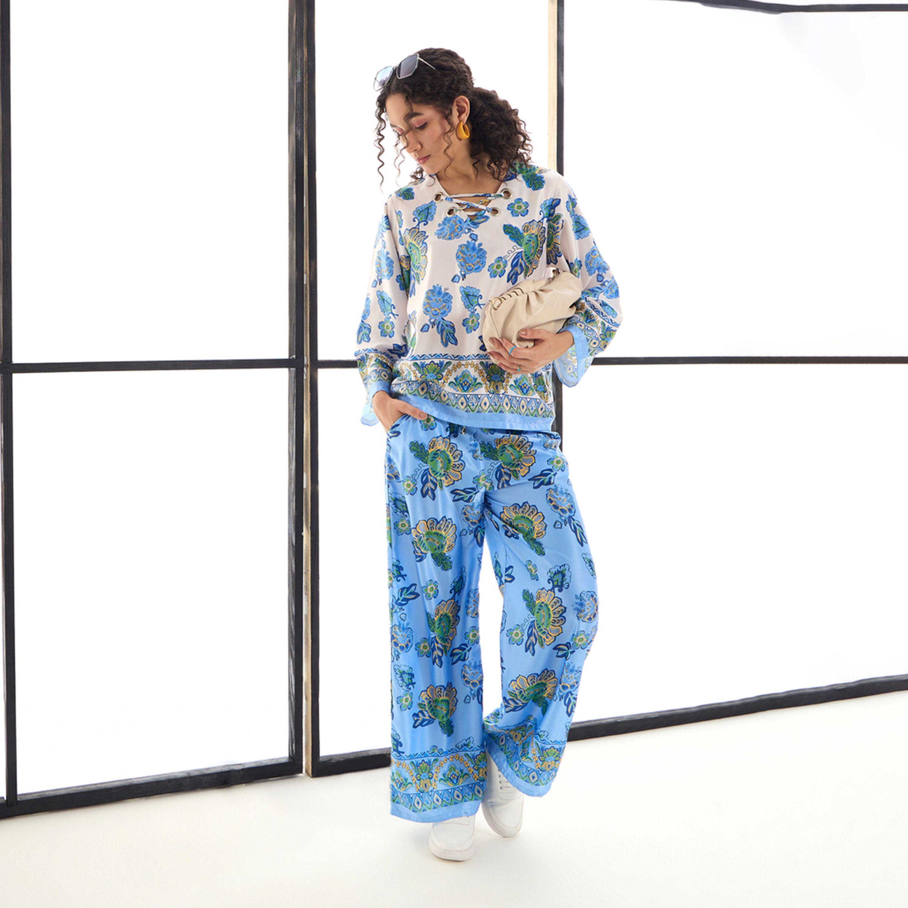 طقم منسق من بنطال وبلوزة بطبعة زهور ساسافراس × ستايلي-women-clothing-coordsets-image-8