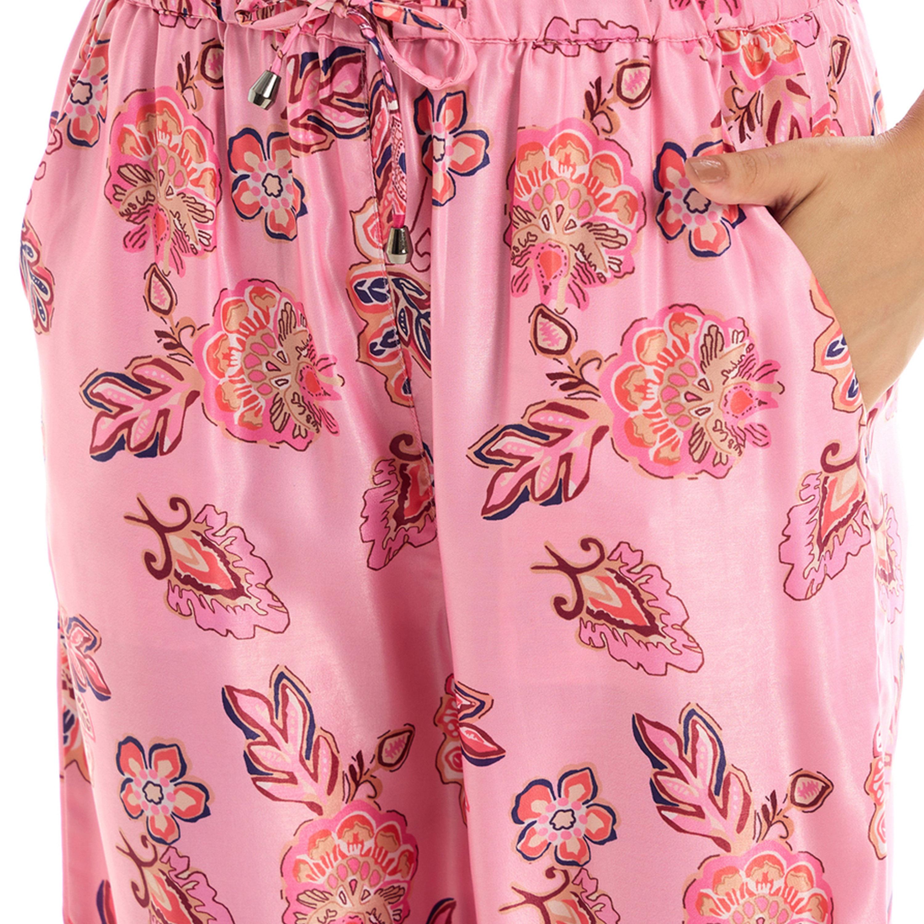 طقم منسق من بنطال وبلوزة بطبعة زهور ساسافراس × ستايلي-women-clothing-coordsets-image-5